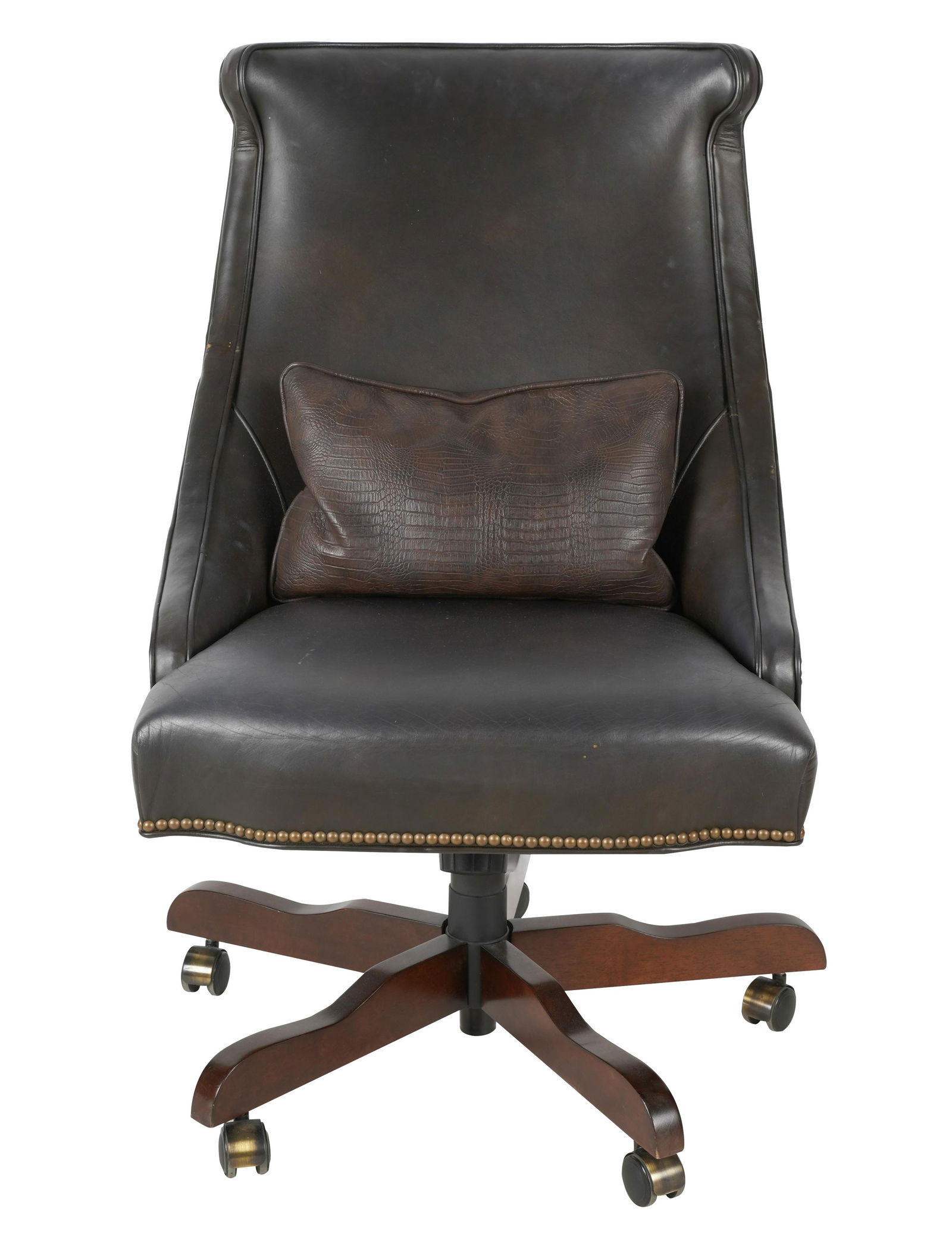 BROWN LEATHER SWIVEL OFFICE CHAIR (1 of 9)
