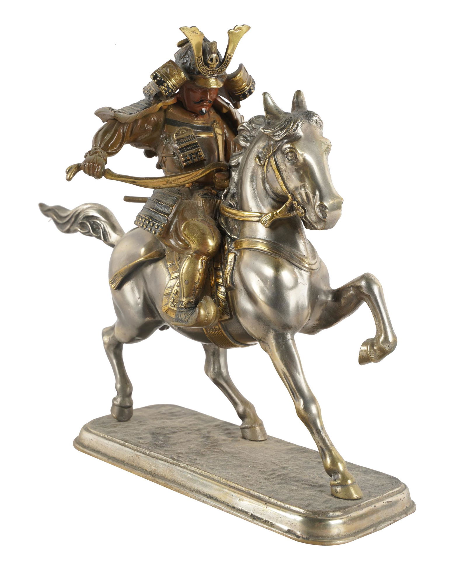 JAPANESE BRONZE & SILVERED BRONZE SAMURAI FIGURE (1 of 12)