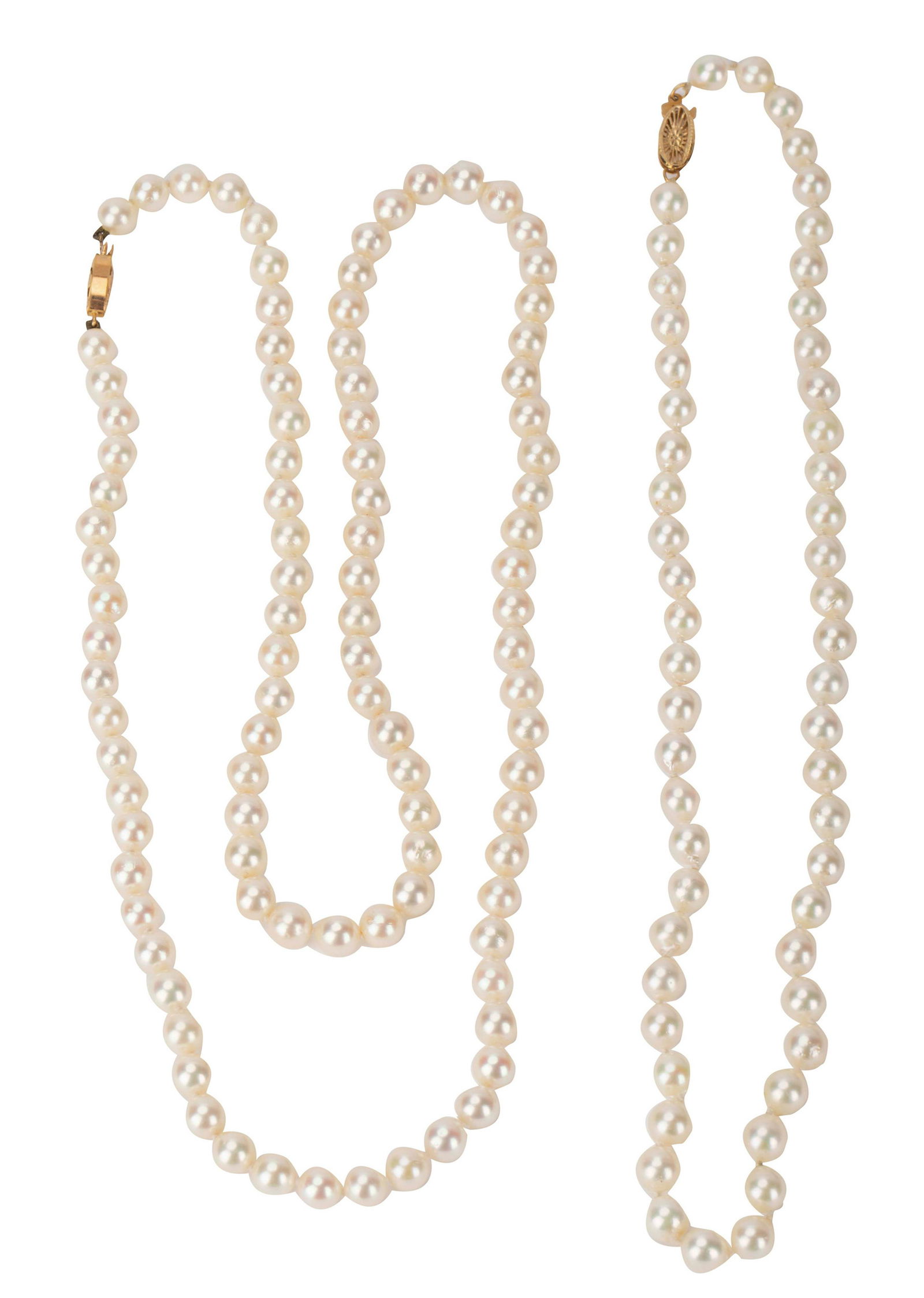 TWO 14 KARAT YELLOW GOLD & CULTURED PEARL NECKLACES (1 of 11)