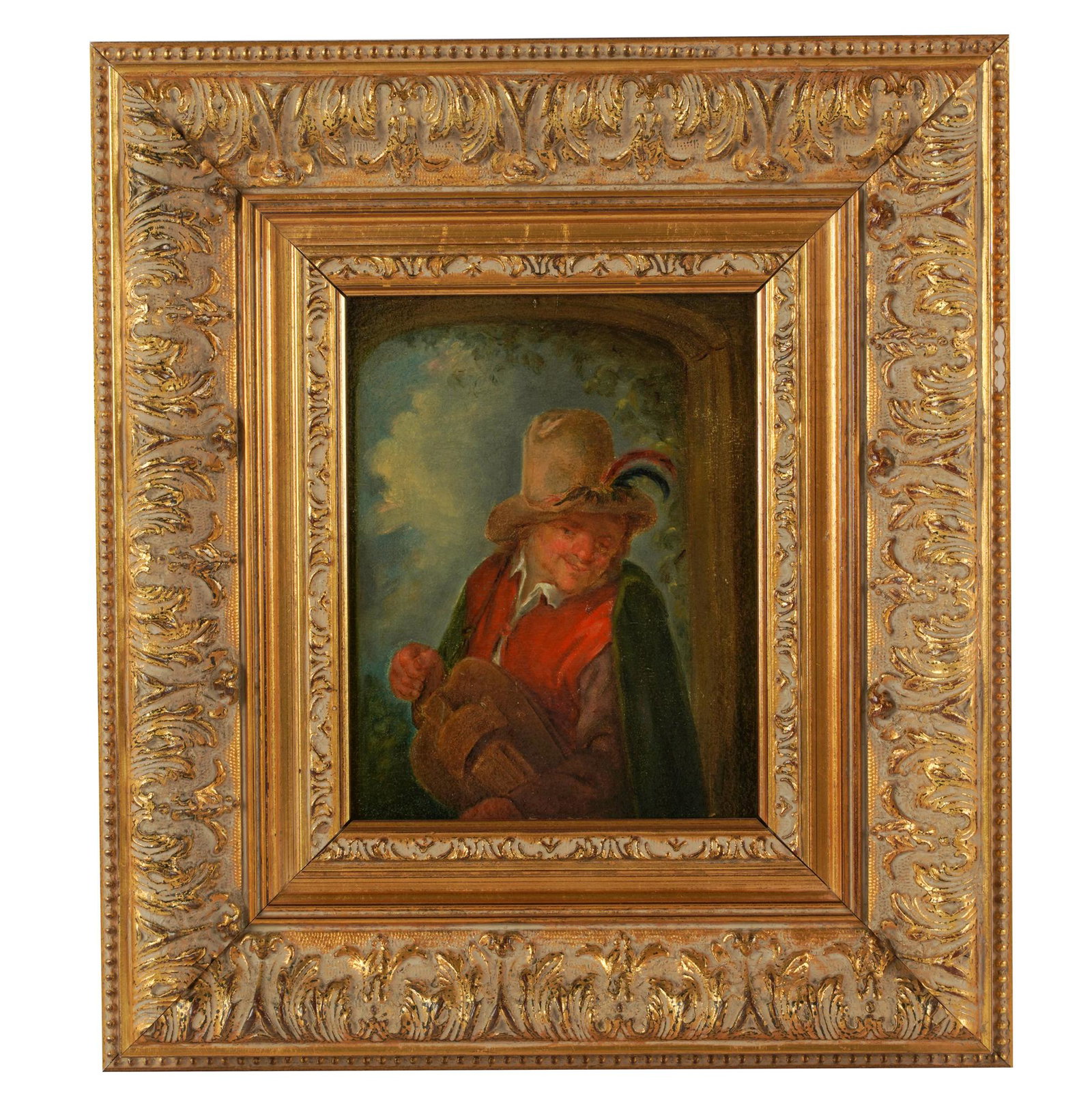 CONTINENTAL SCHOOL: MUSICIAN: oil on board; unsigned; 8 x 6 1/2; 15 1/2 x 13 1/2 inches frame
