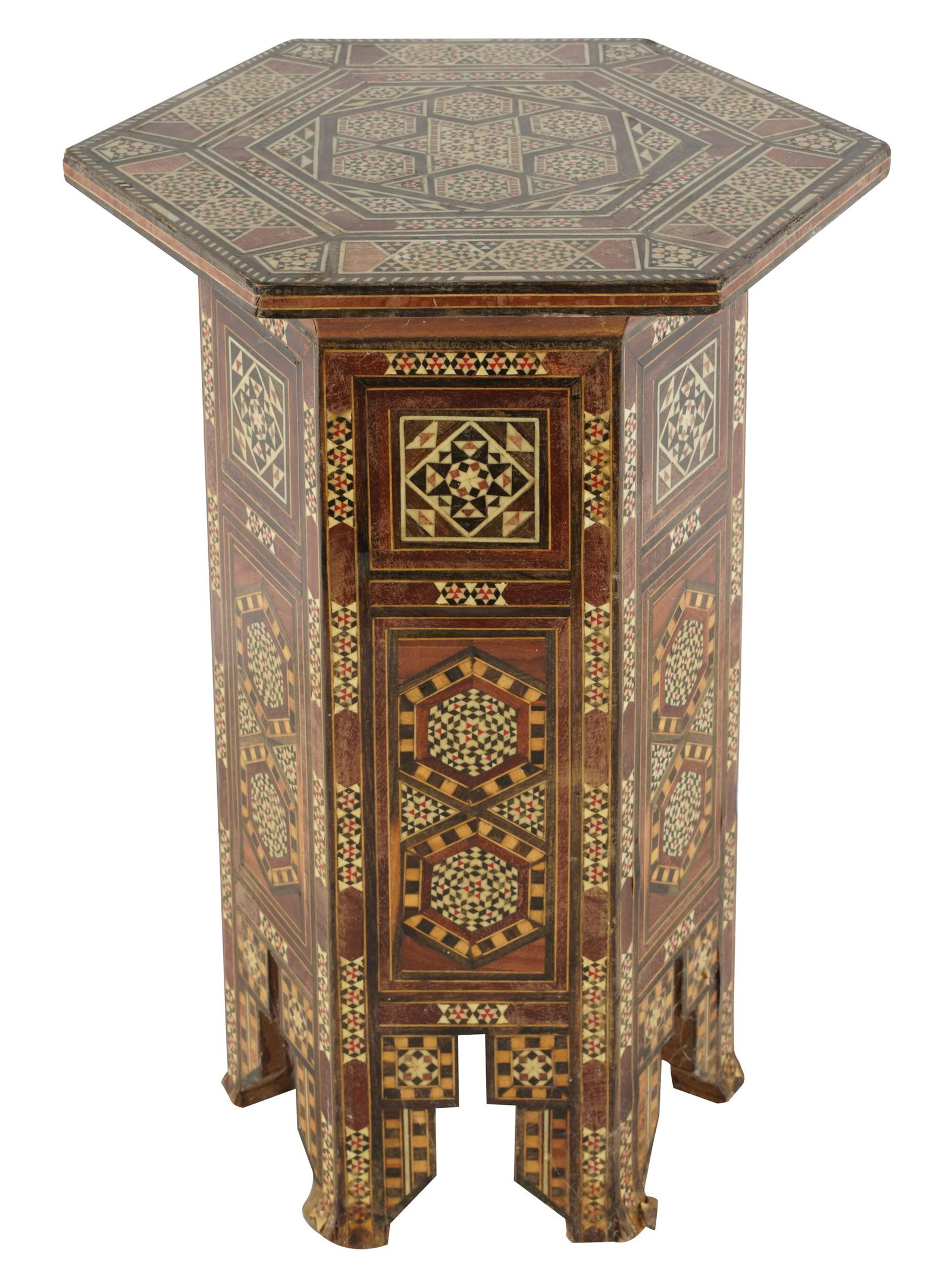SYRIAN INLAID TABORET: hexagonal; 12 inches diameter; 16 1/2 inches high