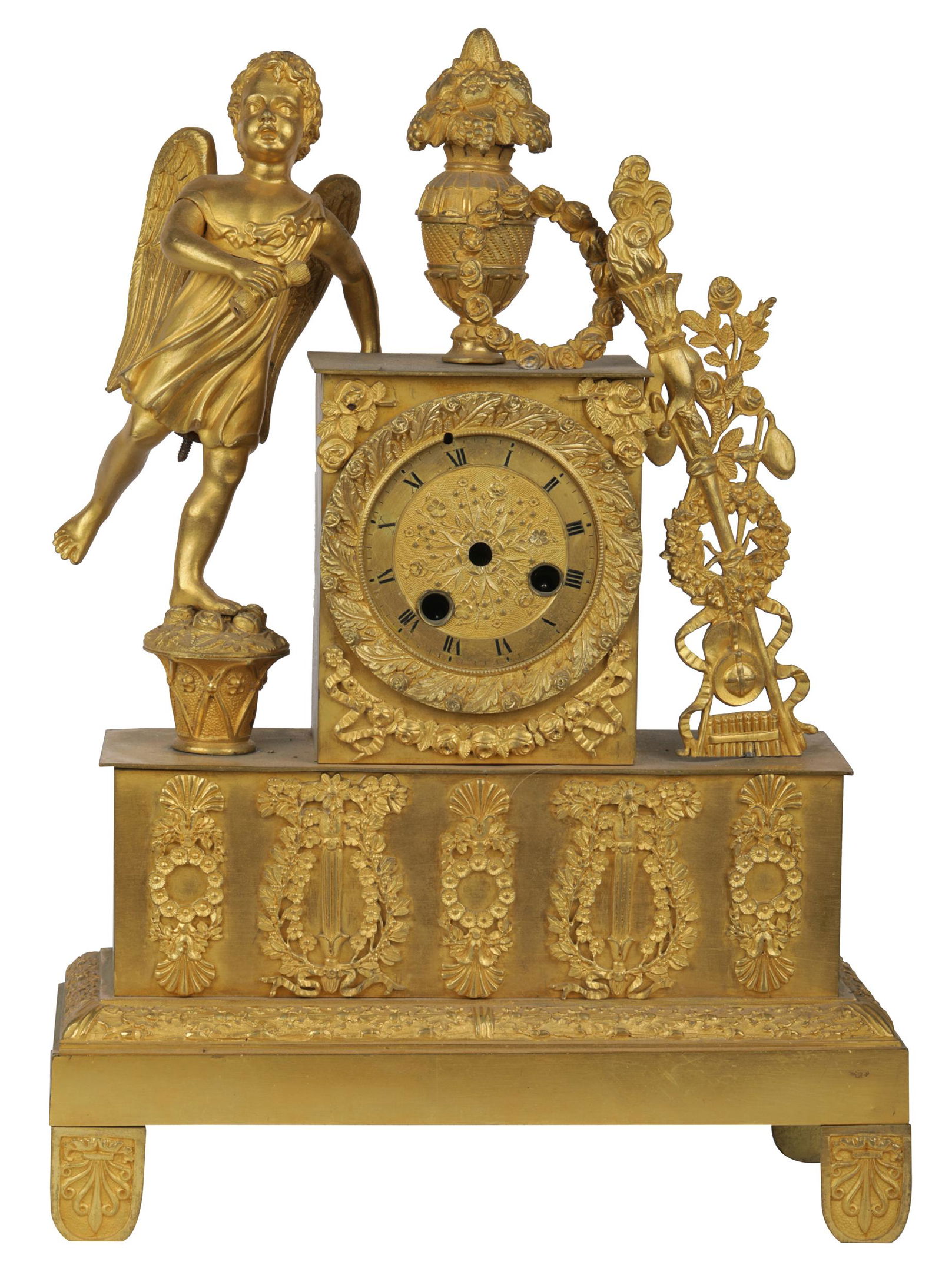 FRENCH GILT METAL FIGURAL MANTEL CLOCK (1 of 14)
