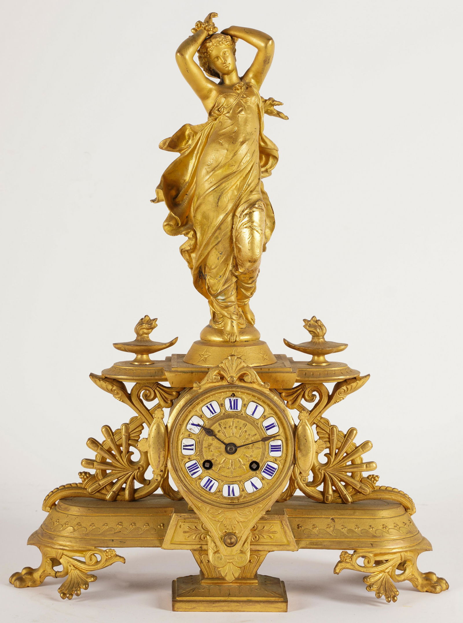 FRENCH GILT METAL FIGURAL MANTEL CLOCK (1 of 17)