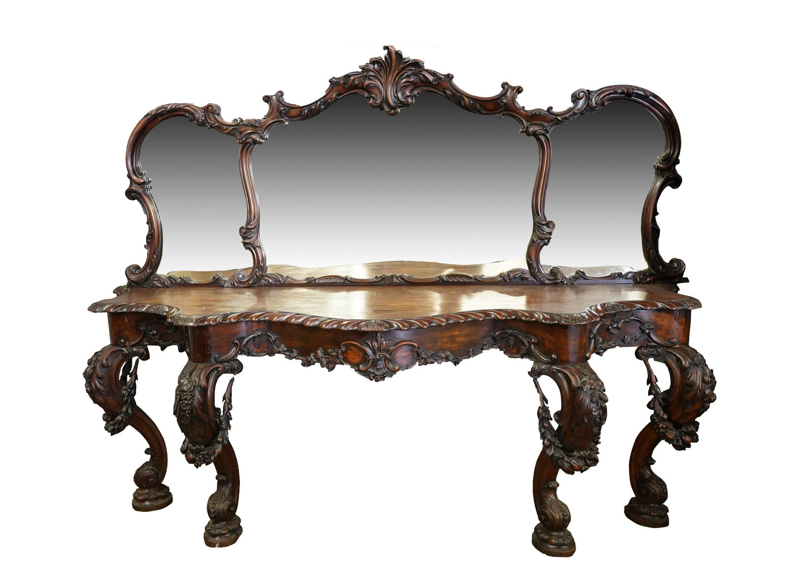 ROCOCO-STYLE CARVED WALNUT SIDEBOARD (1 of 13)