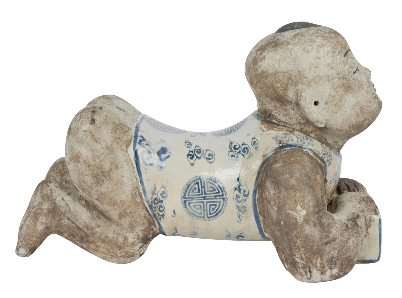 CHINESE PORCELAIN FIGURAL PILLOW: molded mark to underside; 13 inches wide; 7 inches deep; 8 1/2 inches high