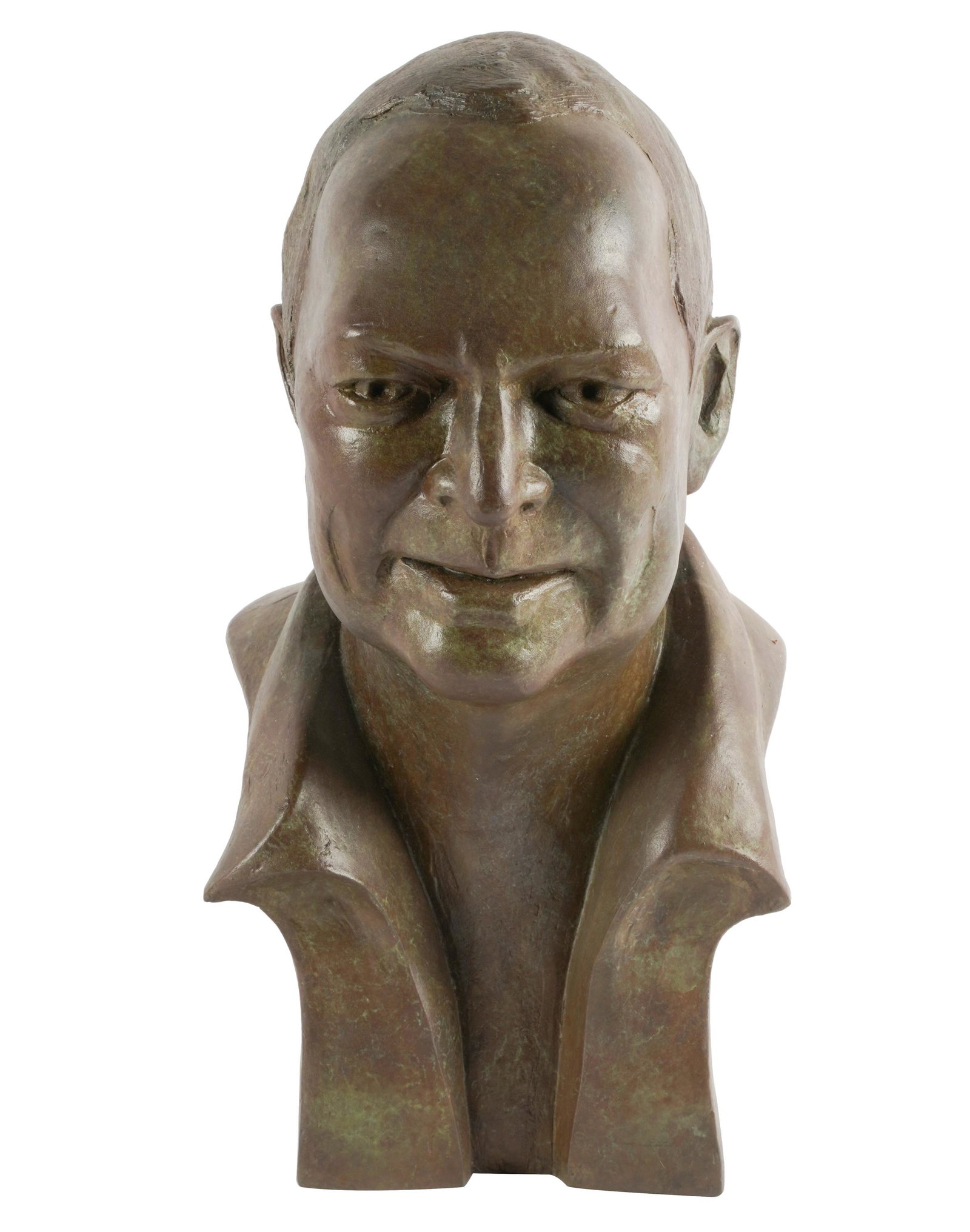 BARBARA BERETICH (1936 - 2018): BUST OF A MAN: patinated bronze; signed lower verso; Provenance: The Estate of Barbara Beretich, Artist and Collector of Art, Claremont, CA; 10 inches wide; 10 inches deep; 18 inches high