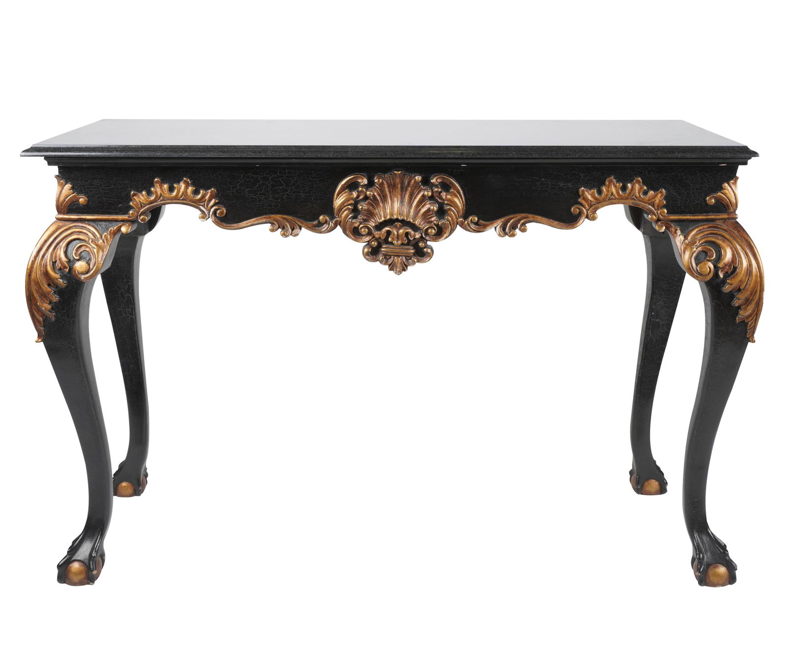 ROCOCO-STYLE BLACK-LACQUERED & GILT WOOD HALL TABLE (1 of 8)