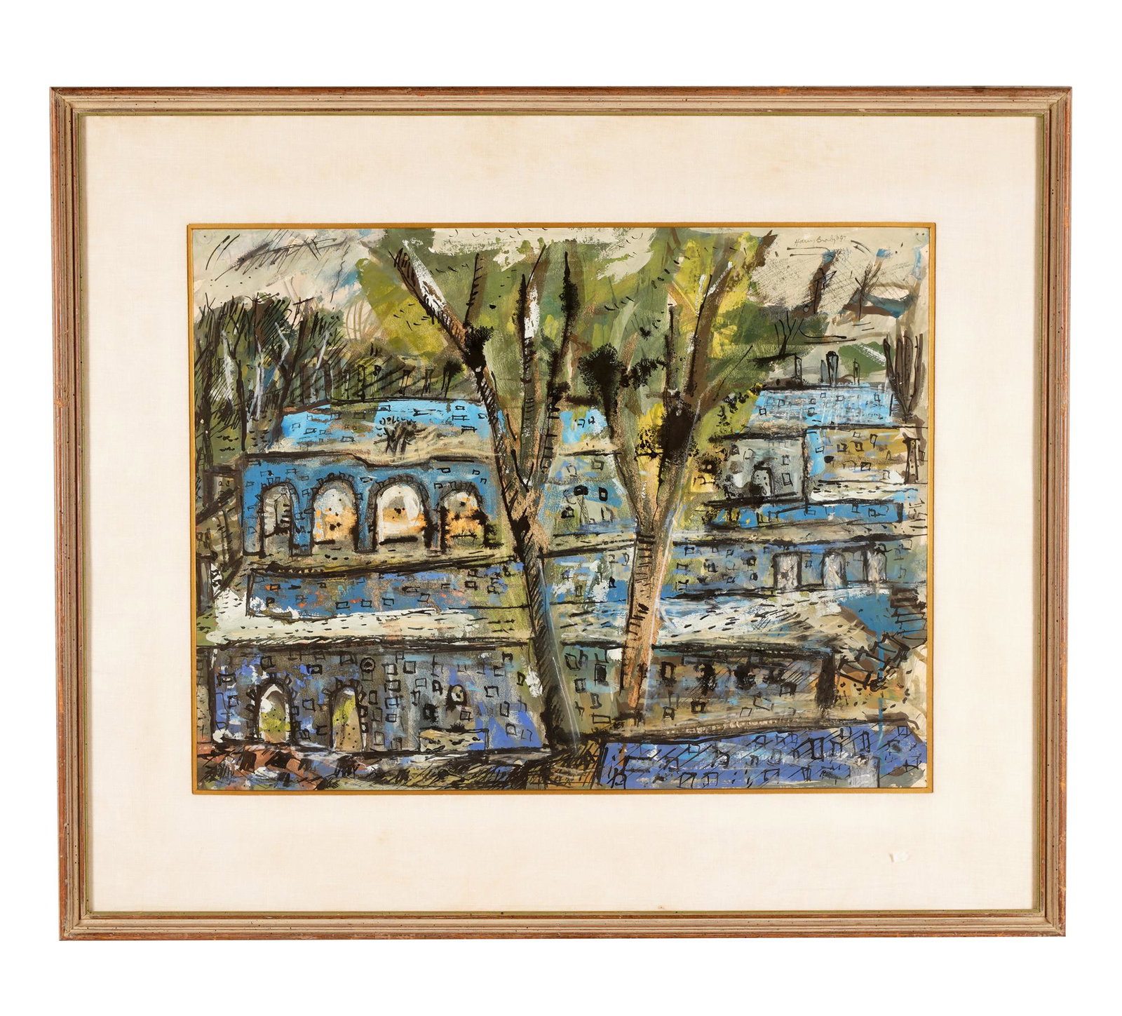 HARRY BRORBY (B. 1927): TERRACES: watercolor on paper; signed upper right; Provenance: The Estate of Barbara Beretich, Artist and Collector of Art, Claremont, CA; 19 1/2 x 25 1/4 inches sight; 29 1/2 x 35 inches frame