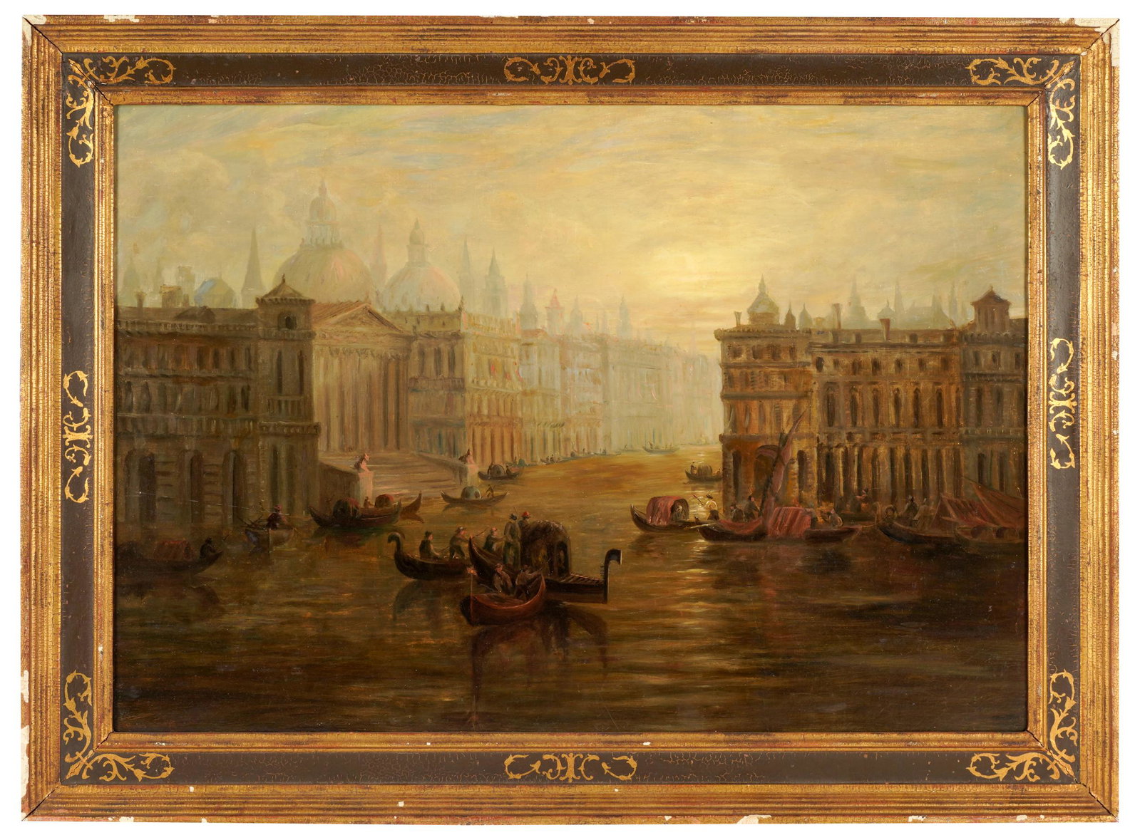 CONTINENTAL SCHOOL: GRAND CANAL: oil on panel; unsigned; 20 x 30 inches sight; 25 3/4 x 35 inches frame