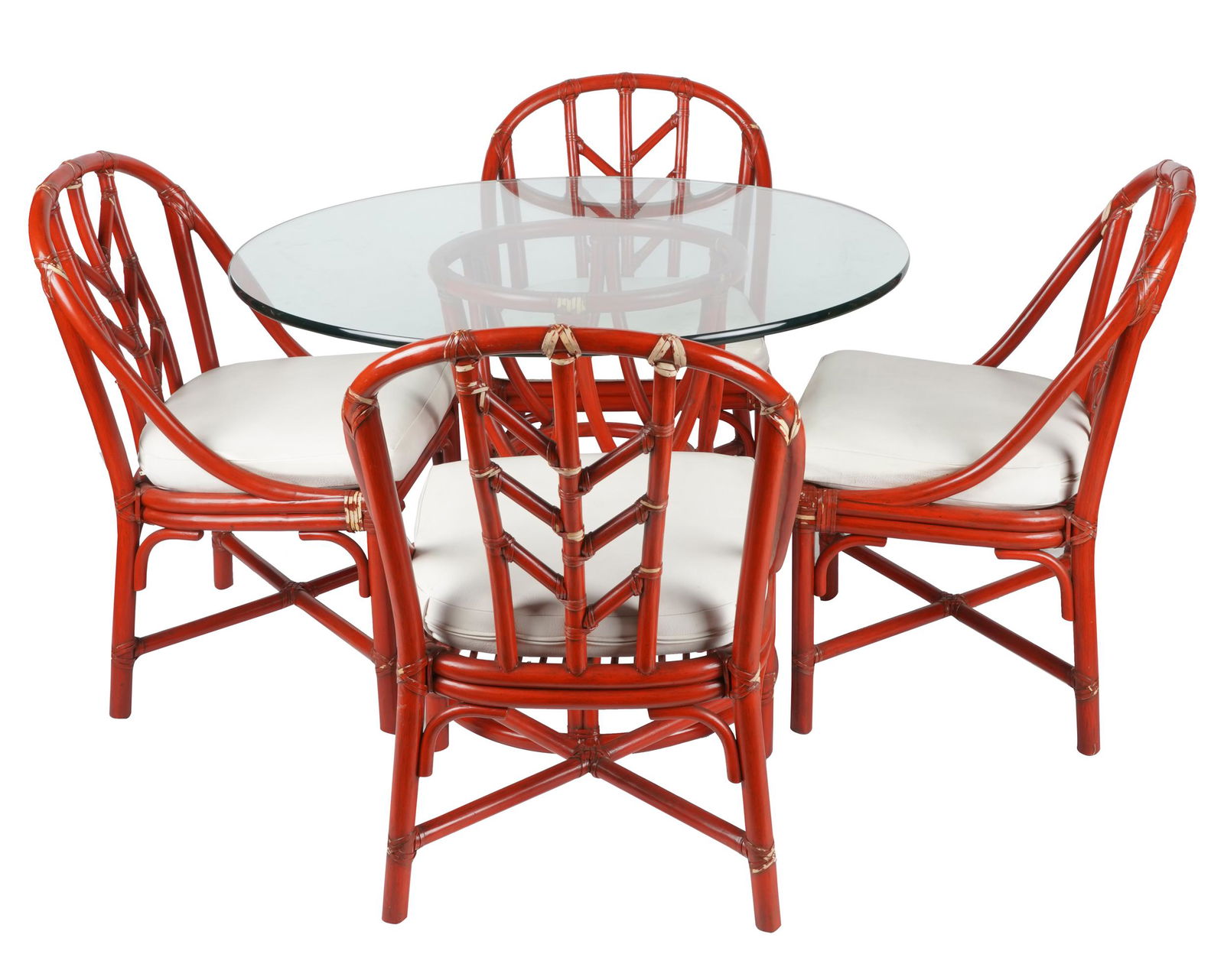 MCGUIRE RED-PAINTED RATTAN DINING SUITE (1 of 8)
