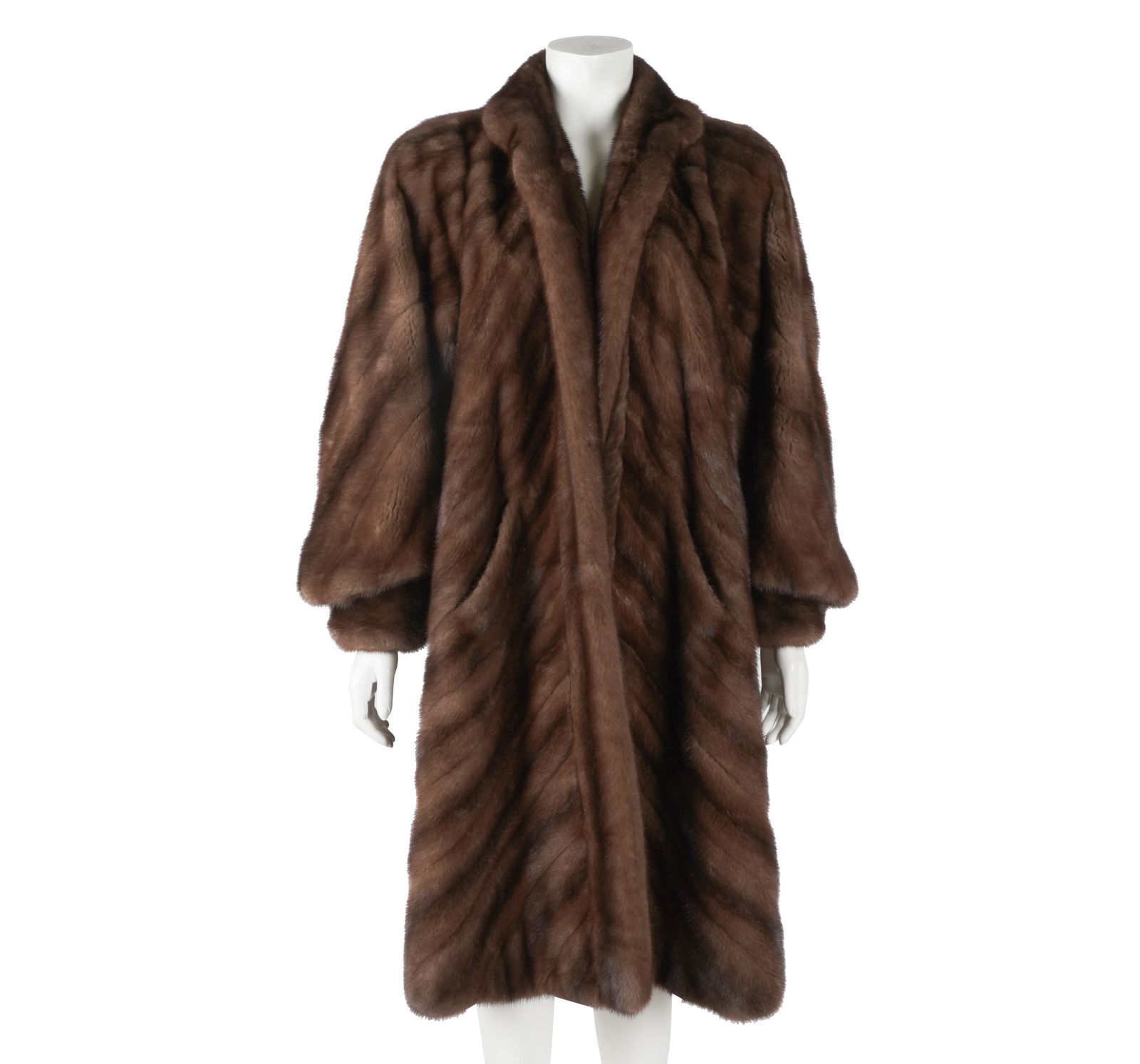 MINK FUR COAT: Edwards-Lowell label to interior; 18 inches shoulder to shoulder; 43 inches long