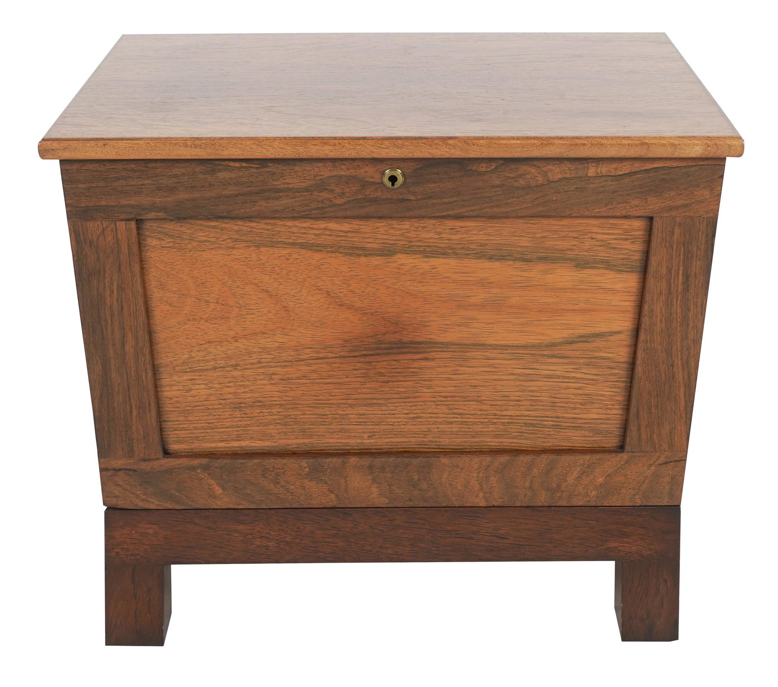 ASIAN-STYLE WOOD COFFER: 20th century; the rectangular, hinged top on a body flanked by ring handles; Provenance: from a Newport Beach Estate; 25 inches wide; 16 1/4 inches deep; 19 inches high