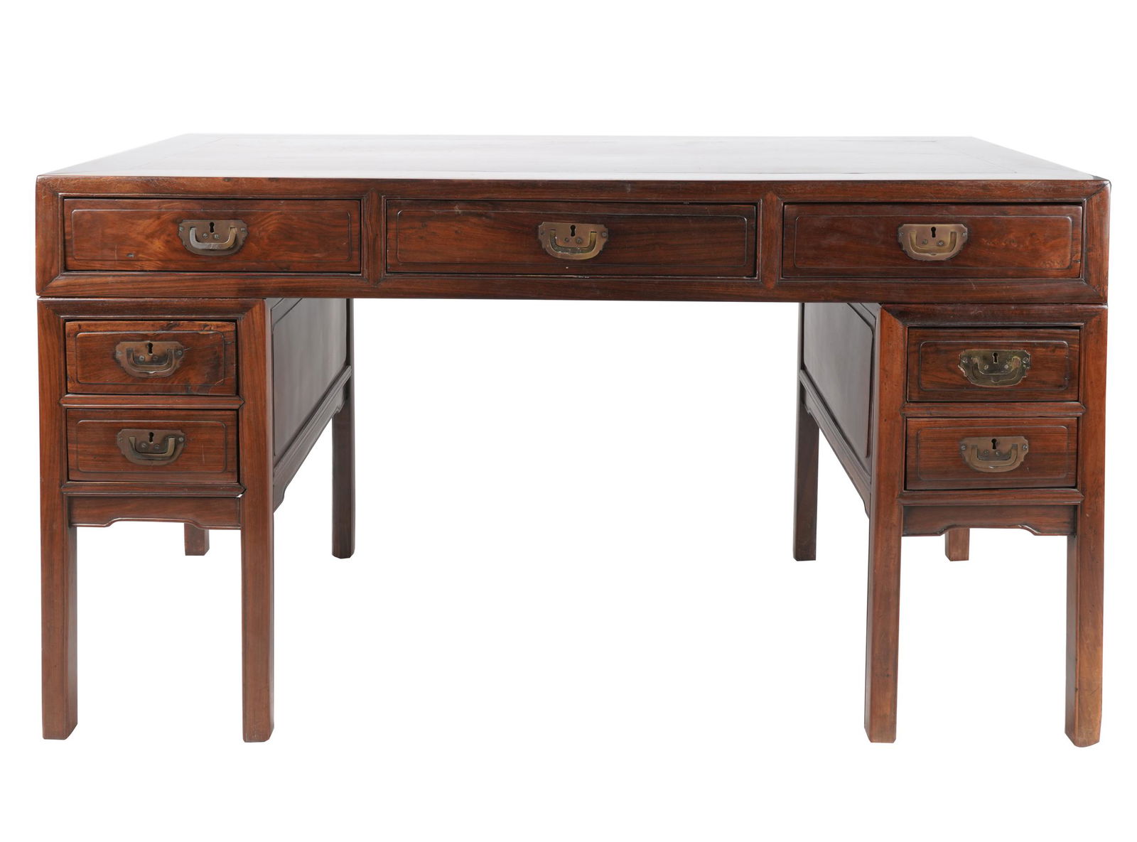 CHINESE HARDWOOD PEDESTAL DESK (1 of 11)