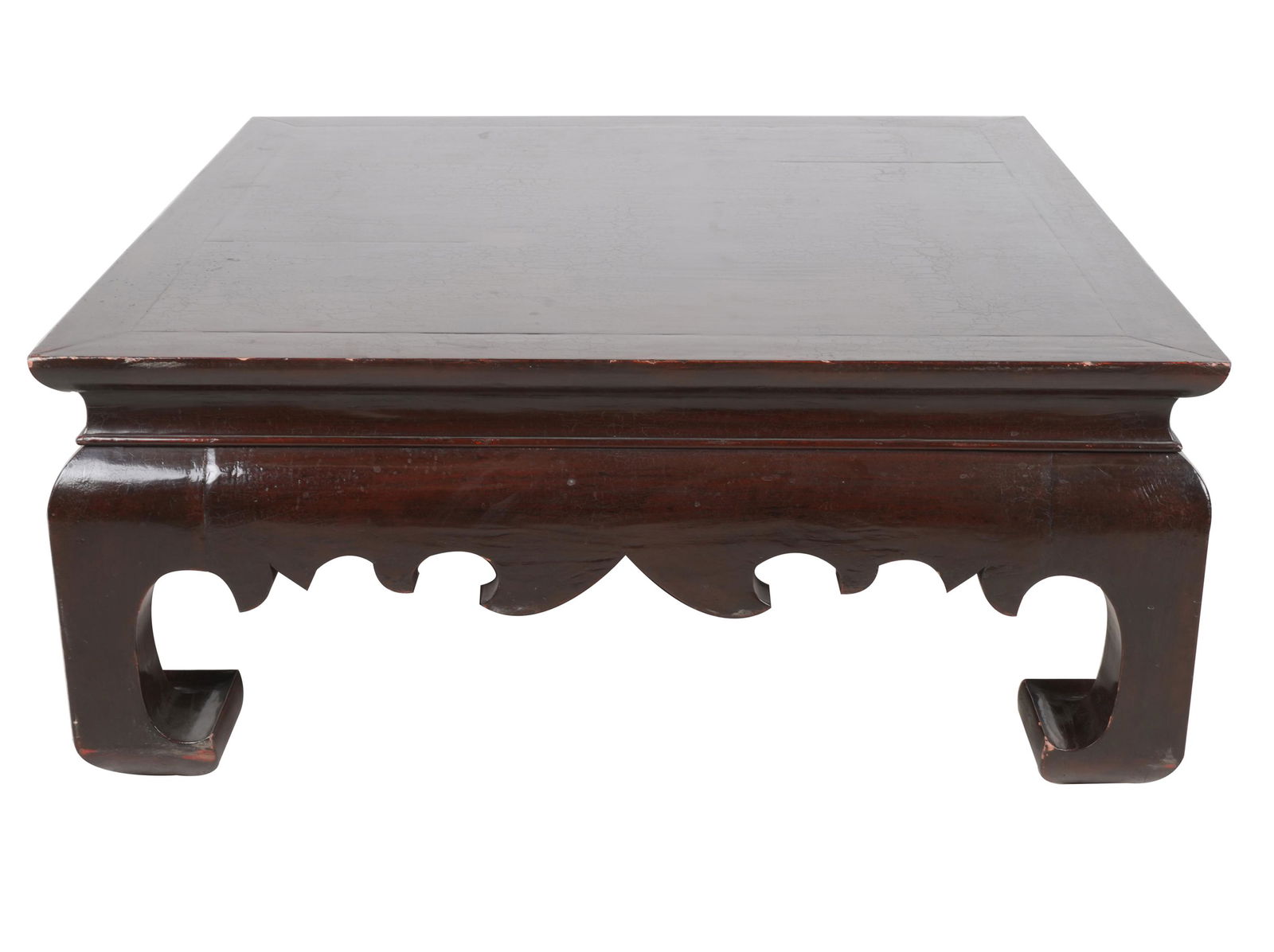 ASIAN WOOD COFFEE TABLE: lacquered; 42 inches square x 18 inches high
