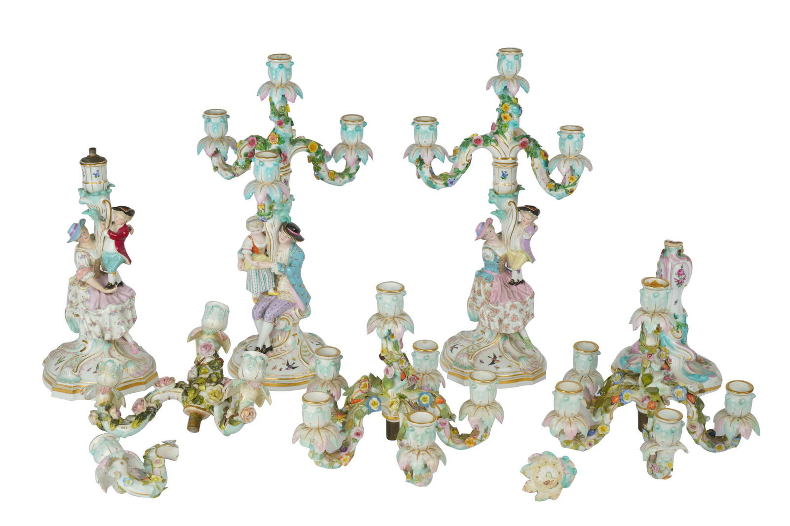 PAIR OF MEISSEN FIGURAL PORCELAIN CANDELABRA (1 of 16)