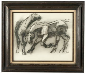 CHANNING PEAKE (1910 - 1989): TWO HORSES: pencil on paper; signed lower right; Provenance: The Estate of Barbara Beretich, Artist and Collector of Art, Claremont, CA; 15 1/2 x 19 1/2 inches; 24 x 27 1/2 inches frame