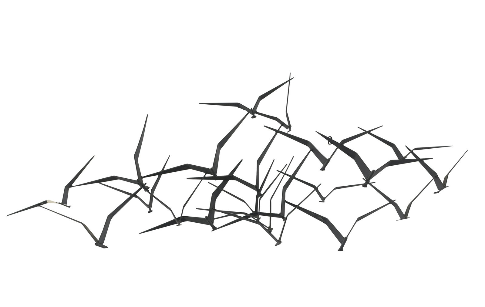 MID-CENTURY METAL WALL SCULPTURE: unsigned; depicting a flock of seagulls; Provenance: Important Collection, Silverlake, CA; 24 x 16 inches