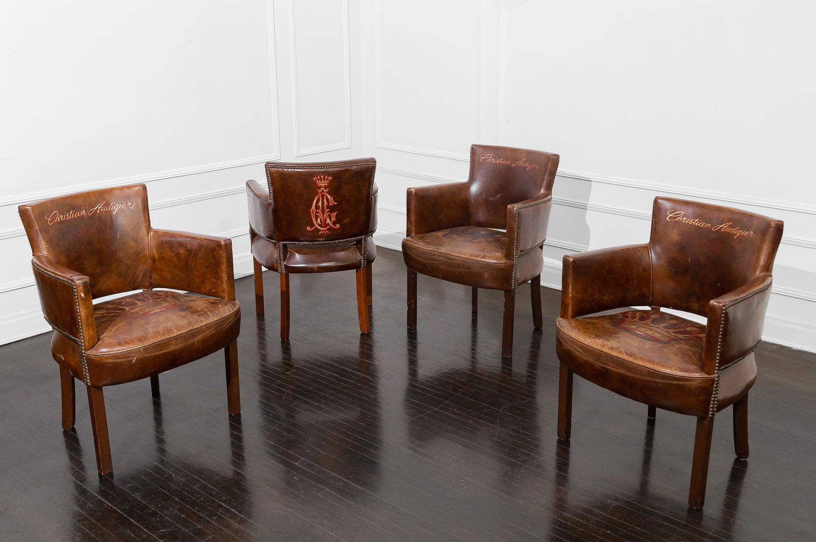 CHRISTIAN AUDIGIER 4 CUSTOM PAINTED LEATHER ARMCHAIRS (1 of 10)