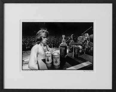 CHRISTIAN AUDIGIER "KEITH RICHARDS COORS & JACK" PHOTO: Ethan Russell (American, 1945-): Keith Richards with Coors and Jack Circa 2003; numbered 7/500 Photograph from the 1972 Rolling Stones Tour. Signed, dated 2003, and numbered 7/500, lower right, titled