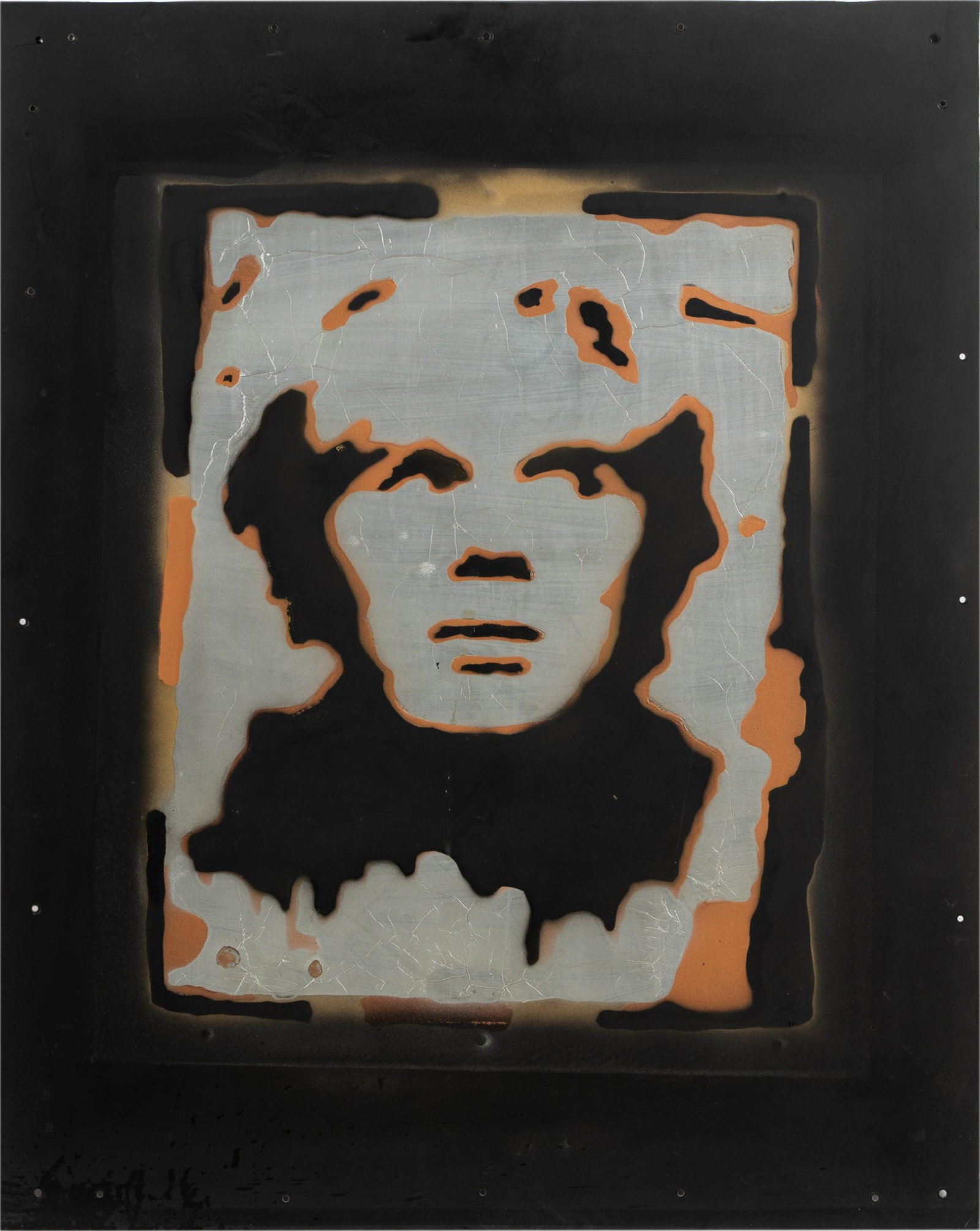 CHRISTIAN AUDIGIER KERMIT FRAZIER ANDY WARHOL PORTRAIT: Paint on black plastic panel. The verso with applied 'KermitFrazier.com' labelimage: 21 x 16 inches; the panel: 30 x 24 inches