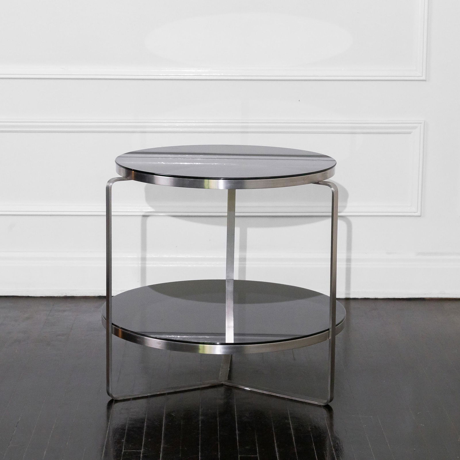 CHRISTIAN AUDIGIER TWO-TIER BLACK GLASS & METAL TABLE FROM MASTER BEDROOM SUITE (1 of 9)