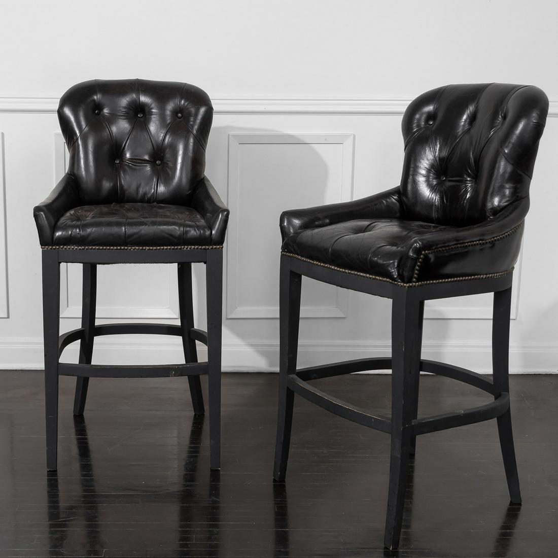 CHRISTIAN AUDIGIER SET OF THREE LEATHER & WOOD BAR STOOLS (1 of 10)