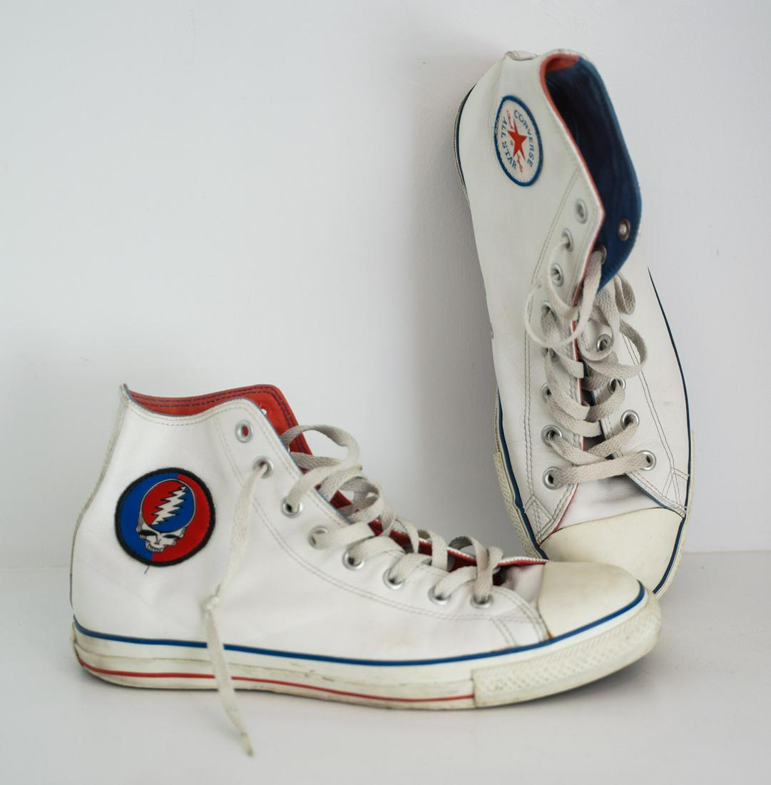 CHRISTIAN AUDIGIER CONVERSE ALL STAR GRATEFUL DEAD SHOES: White leather. Size 10 1/2