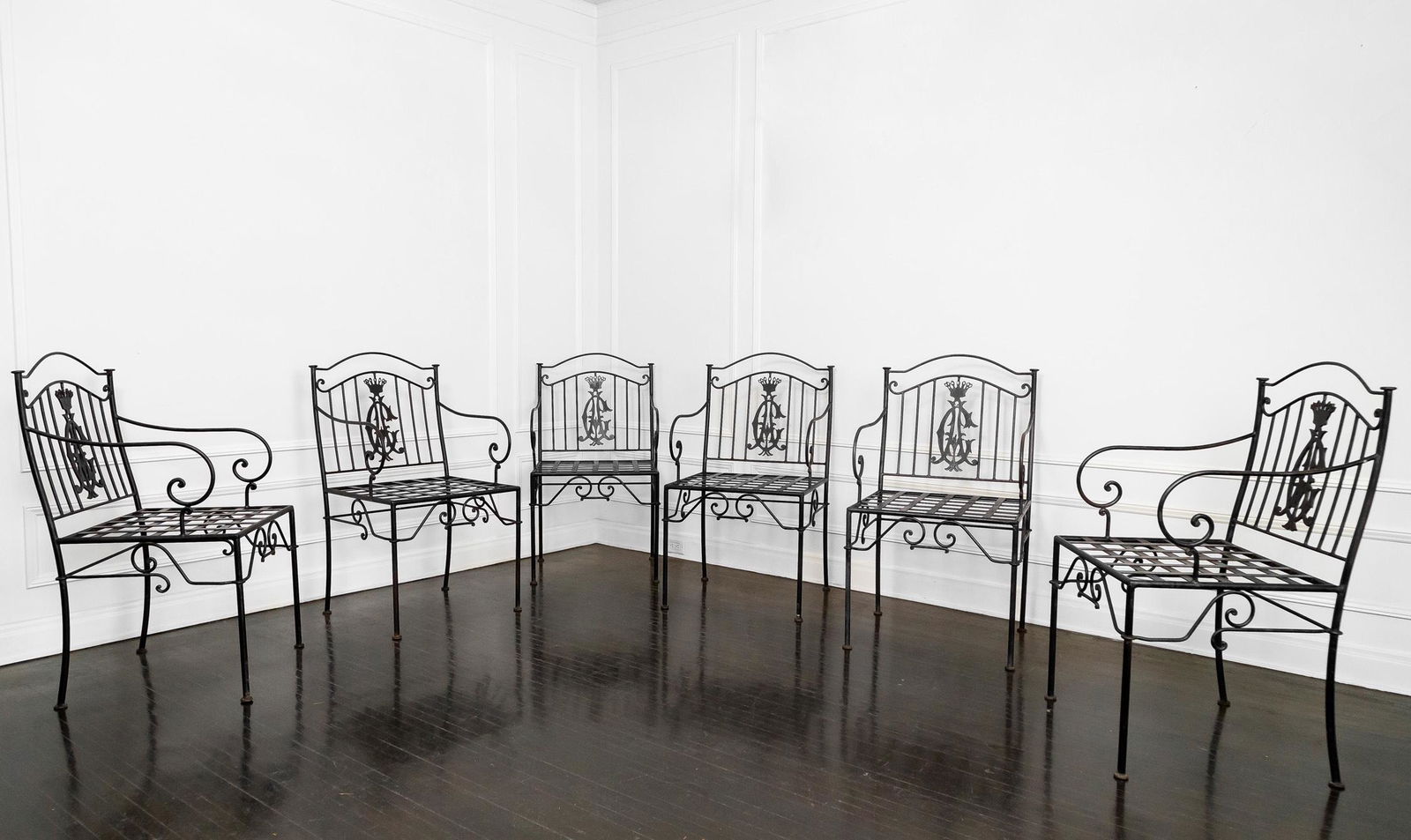 CHRISTIAN AUDIGIER 6 CUSTOM 'CA' MONOGRAM PATIO CHAIRS (1 of 9)