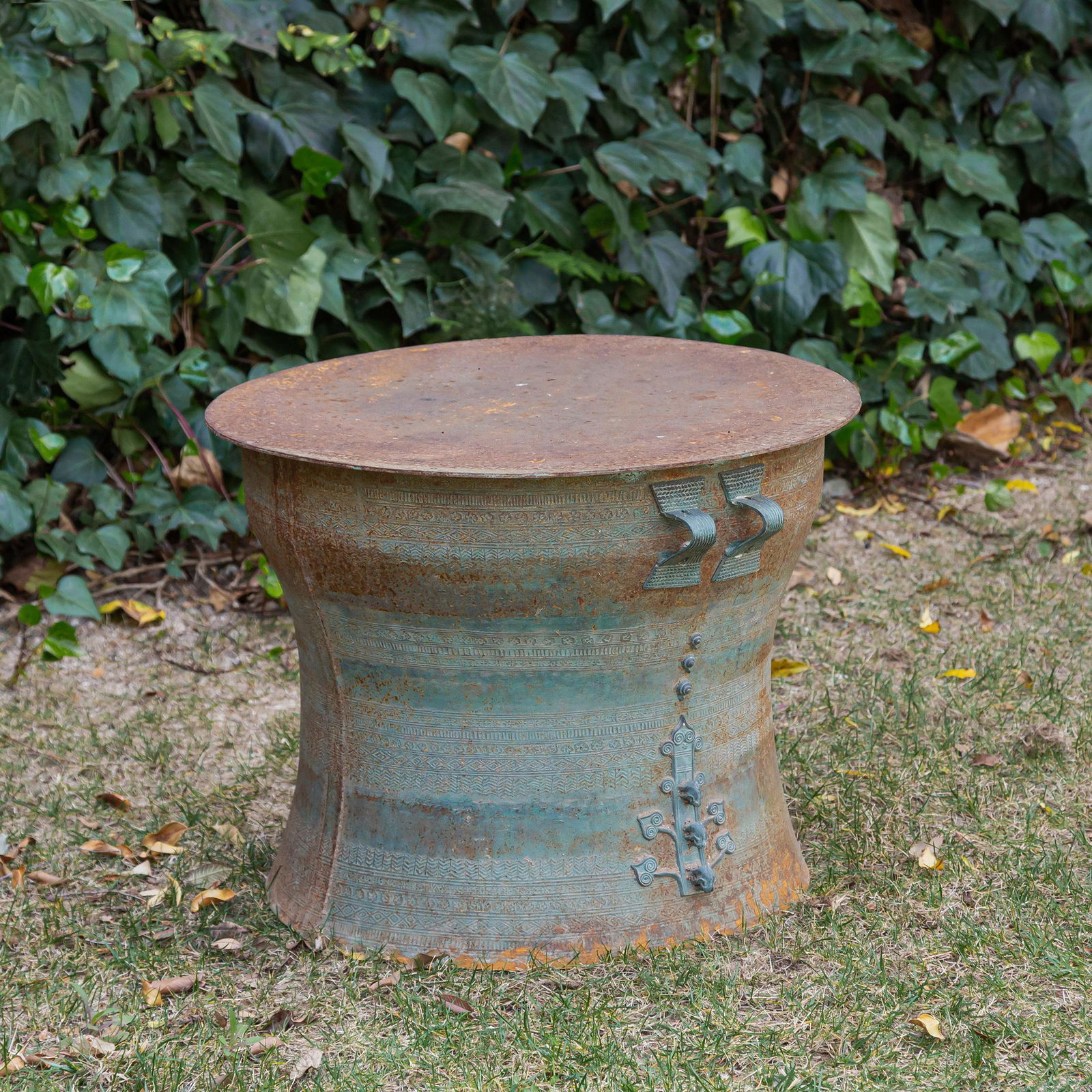 CHRISTIAN AUDIGIER ASIAN DRUM STYLE METAL SIDE TABLE (1 of 9)