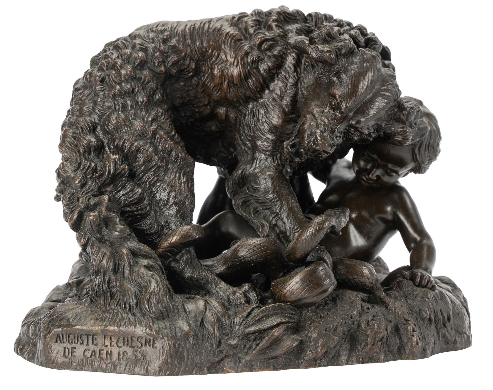 AUGUSTE JEAN BAPTISTE LECHESNE (C.1815 - 1888): L'ATTAQUE: L'attaque de la Vipere; bronze; signed and dated "Auguste Lechesne de Caen 1853"; Provenance: The Estate of David Karpeles, the Karpeles Manuscript Museum, Montecito, CA; 10 inches wide; 7 inches deep