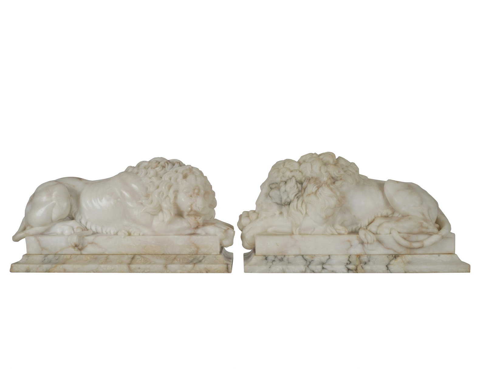 PAIR OF ITALIAN CARVED MARBLE LION FIGURES (1 of 10)