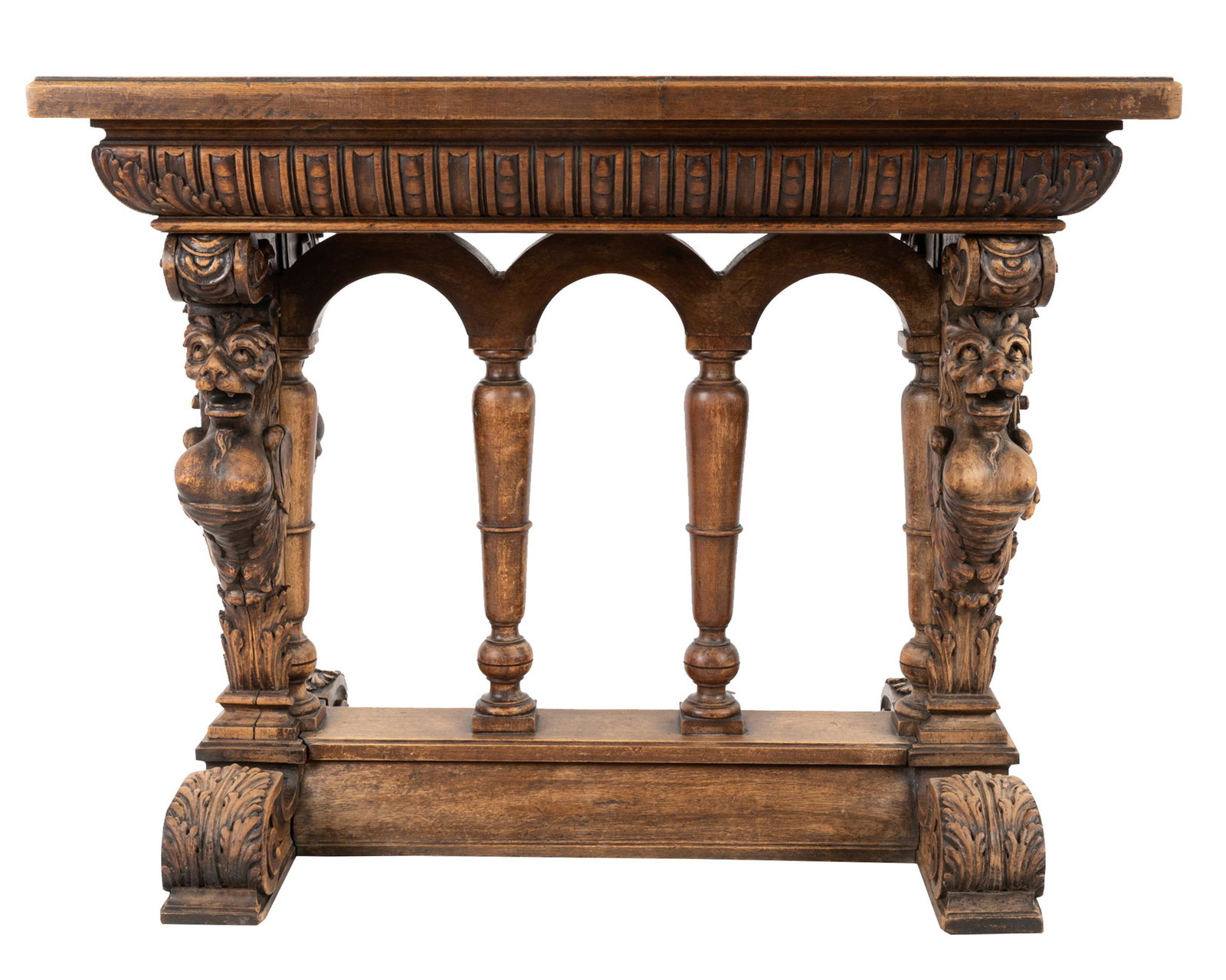 RENAISSANCE REVIVAL CARVED WALNUT & OAK SIDE TABLE (1 of 9)