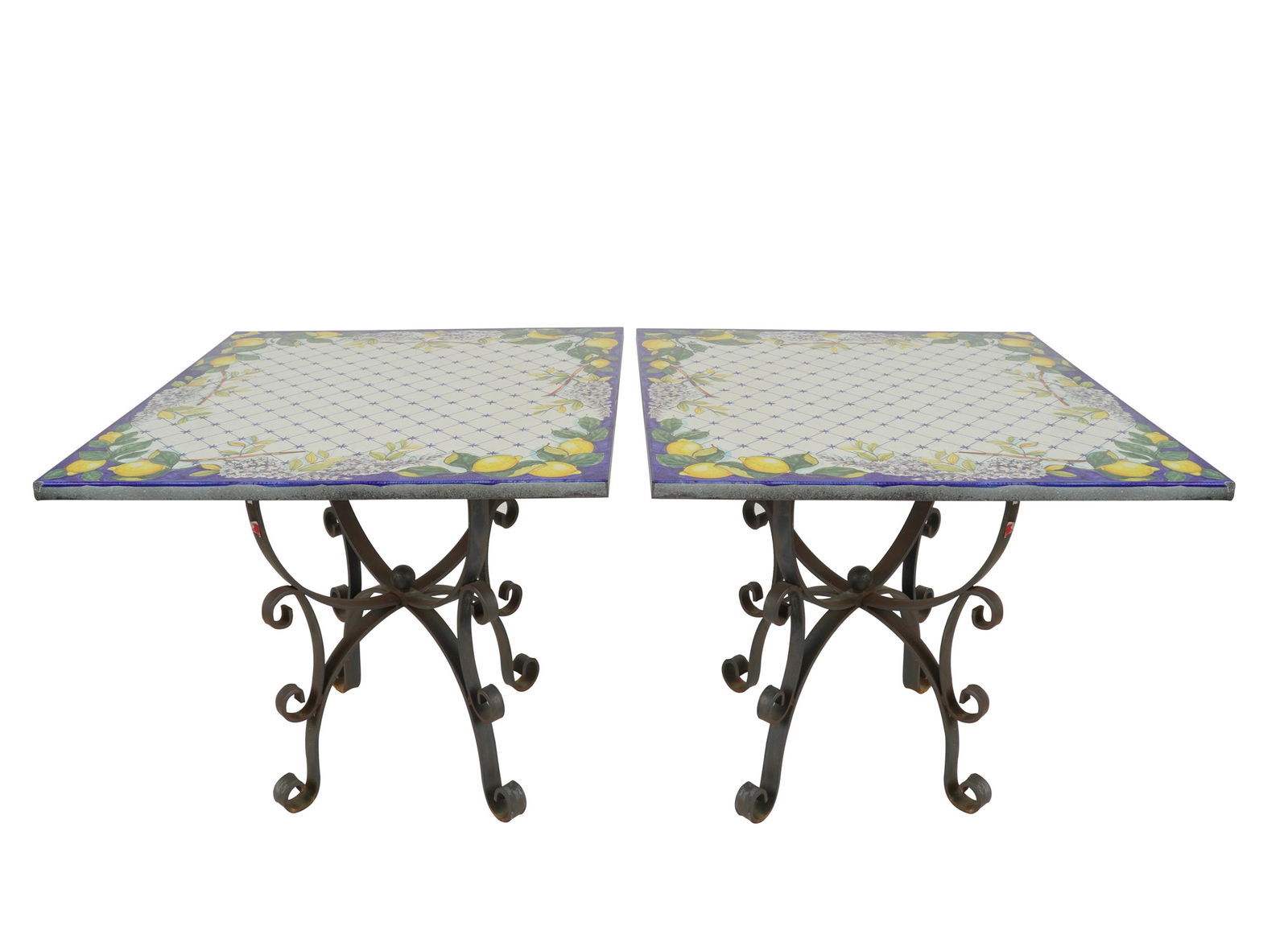 PAIR OF ITALIAN IRON & ENAMELED METAL PATIO TABLES (1 of 10)