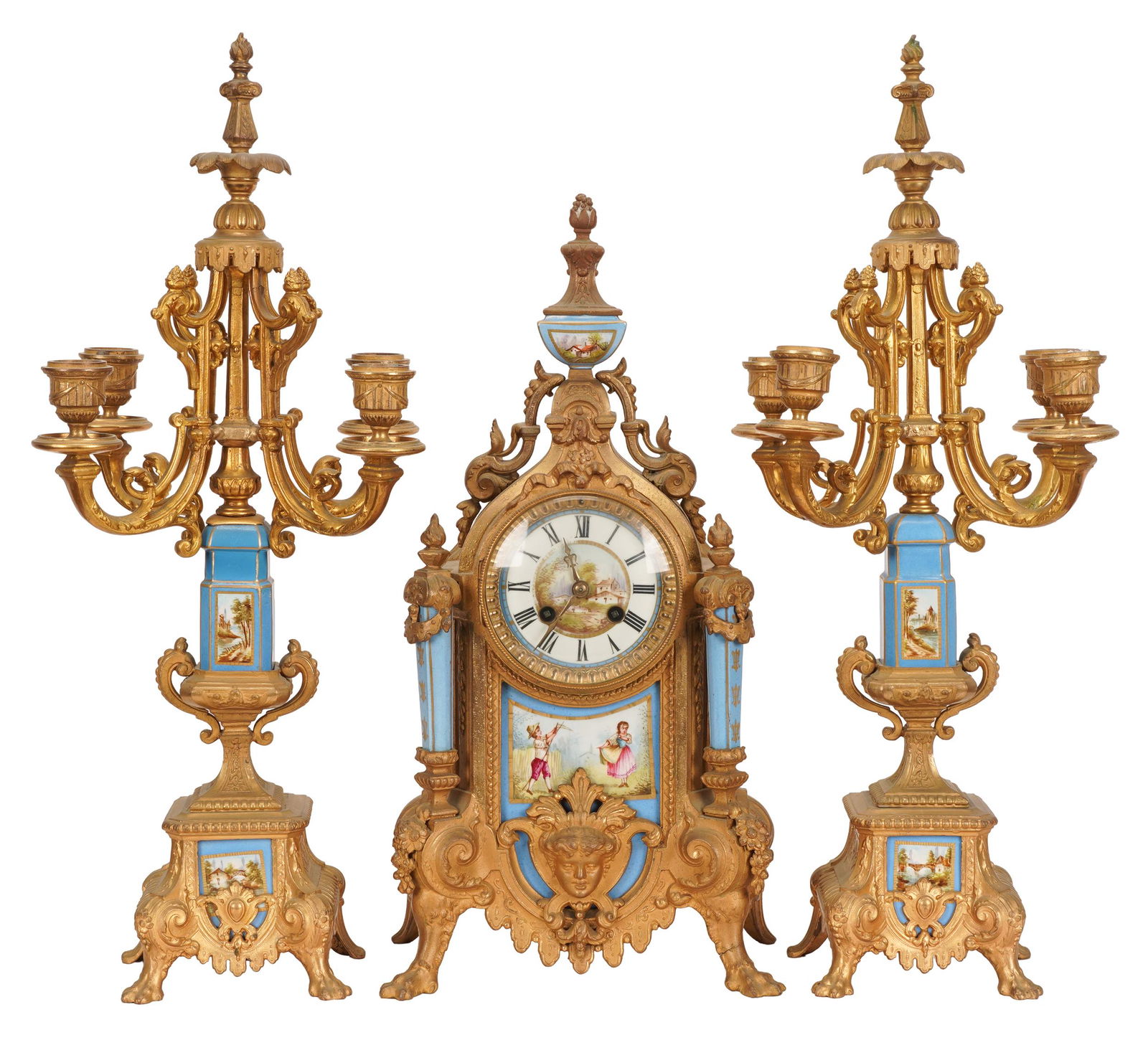 THREE-PIECE CLOCK GARNITURE (1 of 13)