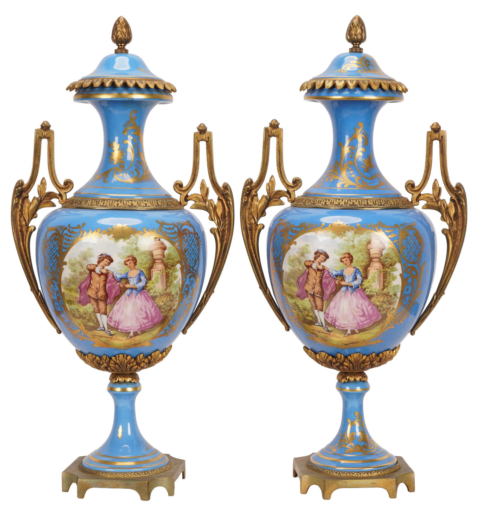 PAIR OF SEVRES-STYLE PORCELAIN URNS (1 of 18)