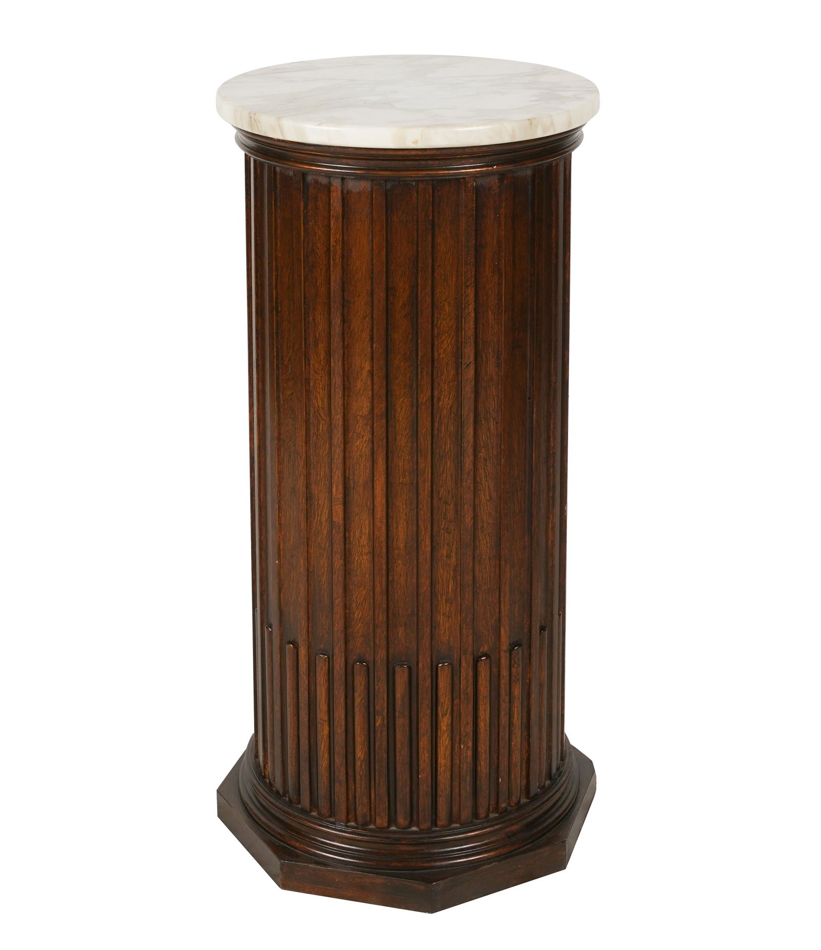 MARBLE & CARVED WOOD FLUTED COLUMNAR PEDESTAL (1 of 8)