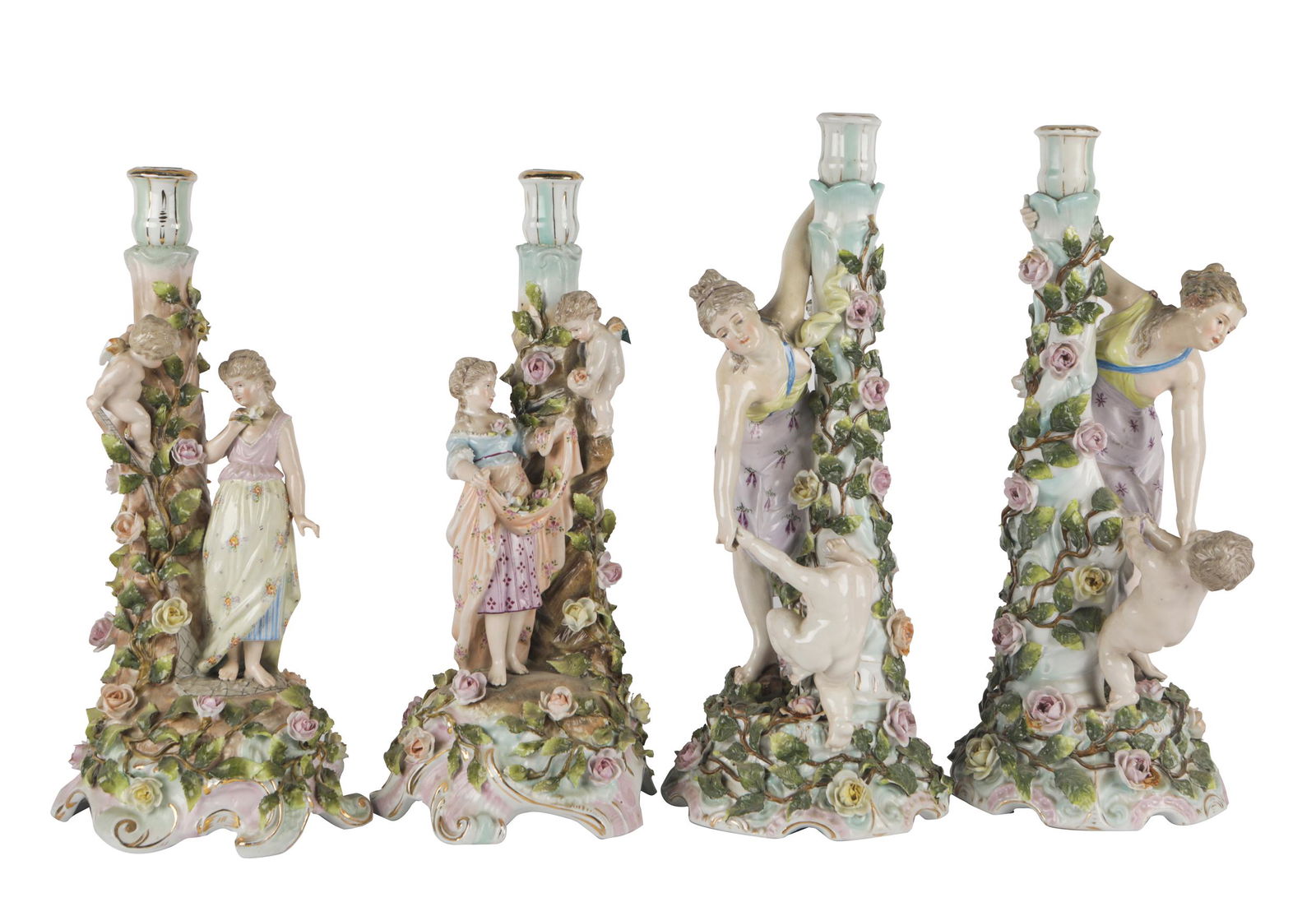 TWO PAIRS OF MEISSEN-STYLE PORCELAIN CANDLESTICKS (1 of 15)