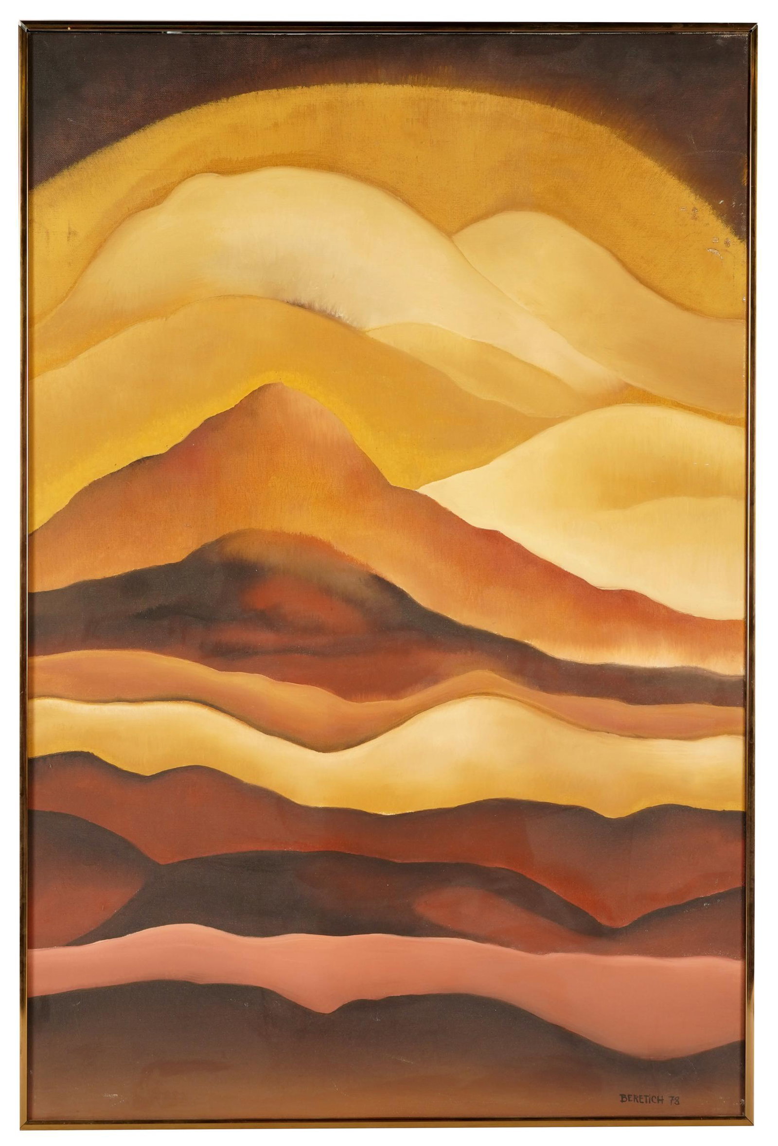 BARBARA BERETICH (1936 - 2018): MESA MEMORY: 1978; oil on canvas; signed and dated lower right; signed again and titled verso; Provenance: The Estate of Barbara Beretich, Artist and Collector of Art, Claremont, CA; 36 3/4 x 24 1/4 inches frame