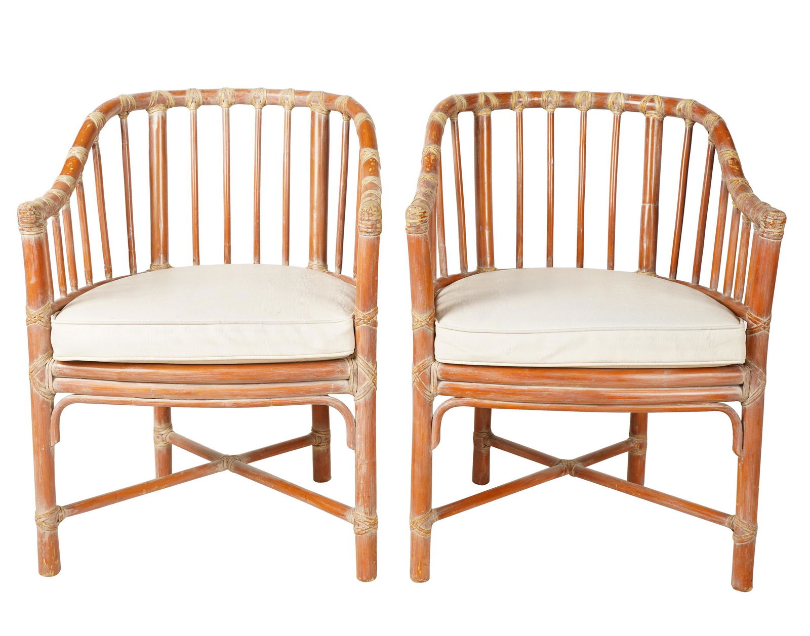 PAIR OF MCGUIRE RED-PAINTED RATTAN ARMCHAIRS (1 of 9)