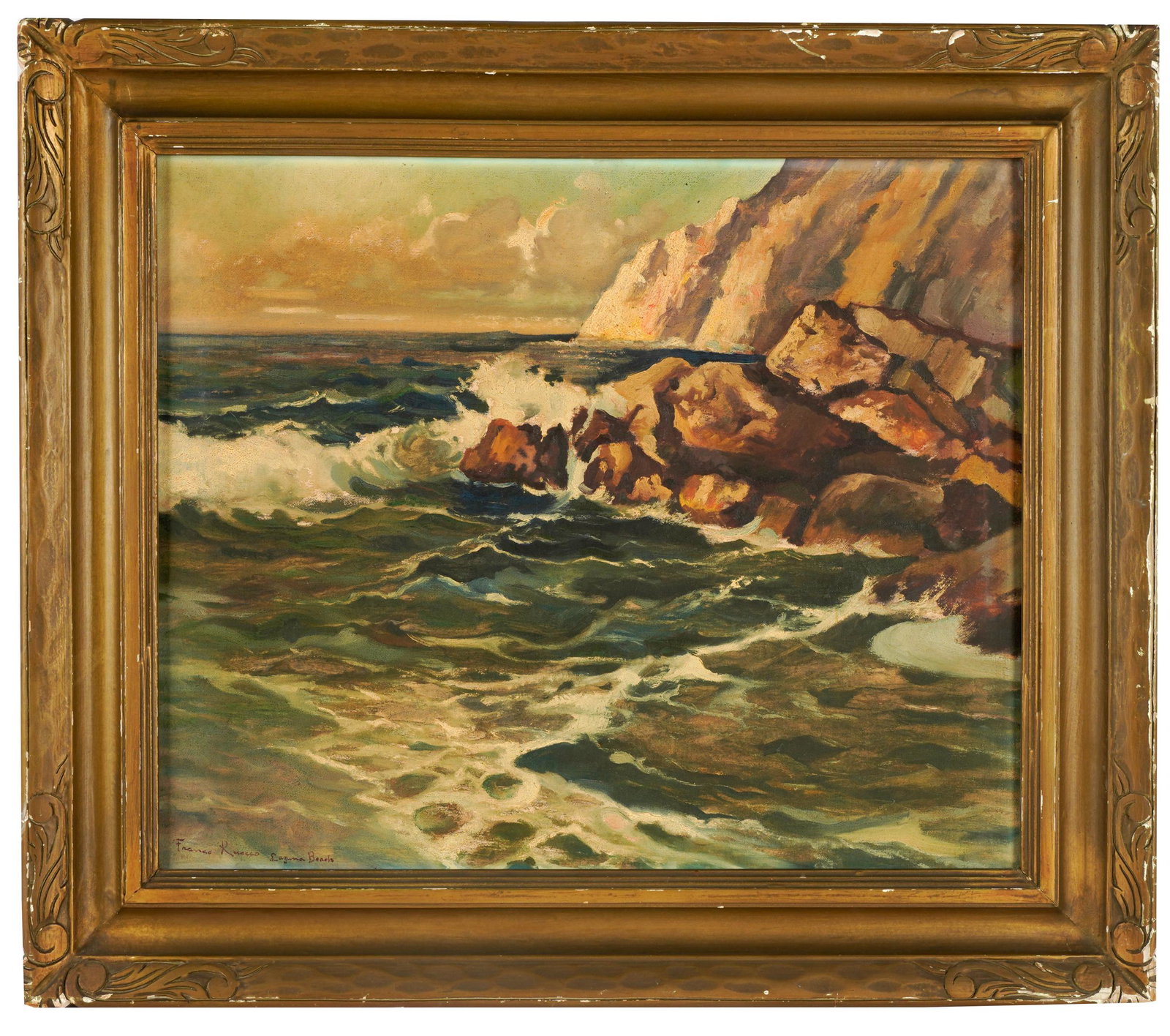 20TH CENTURY: LAGUNA BEACH: oil on canvas; signed and titled lower left "Franco R[illegible] Laguna Beach"; 20 x 24 inches; 26 1/2 x 31 inches frame