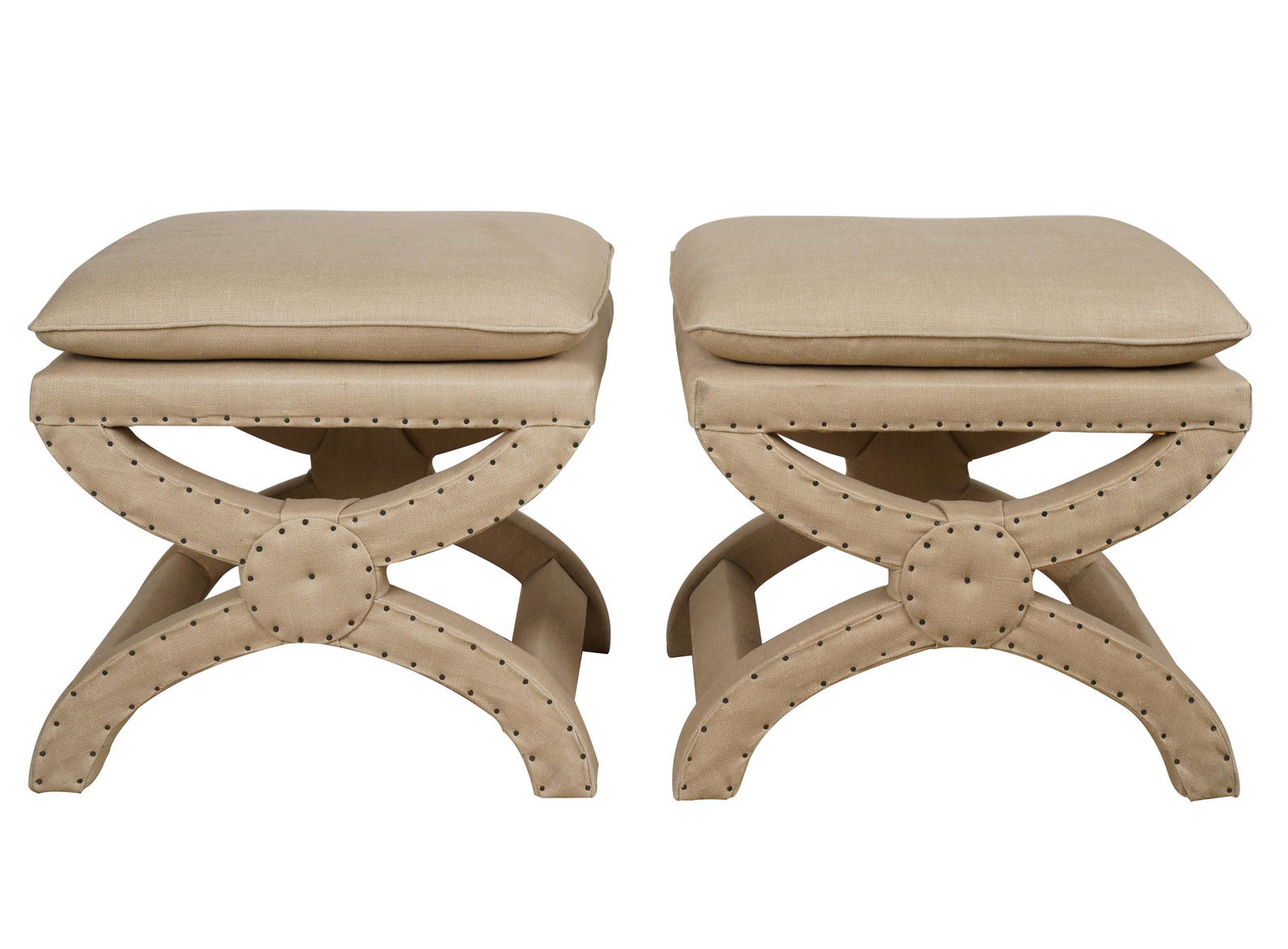 PAIR RESTORATION HARDWARE FULLY UPHOLSTERED STOOLS (1 of 10)