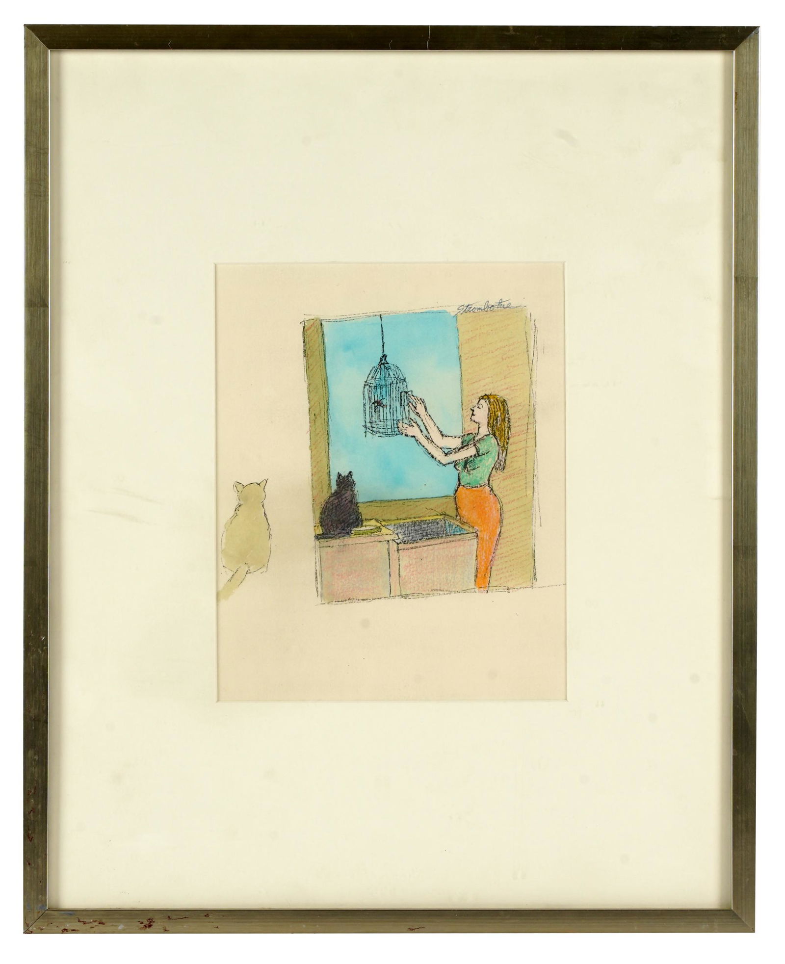 JAMES S. STROMBOTNE (B. 1934): WOMAN WITH PETS (1 of 6)