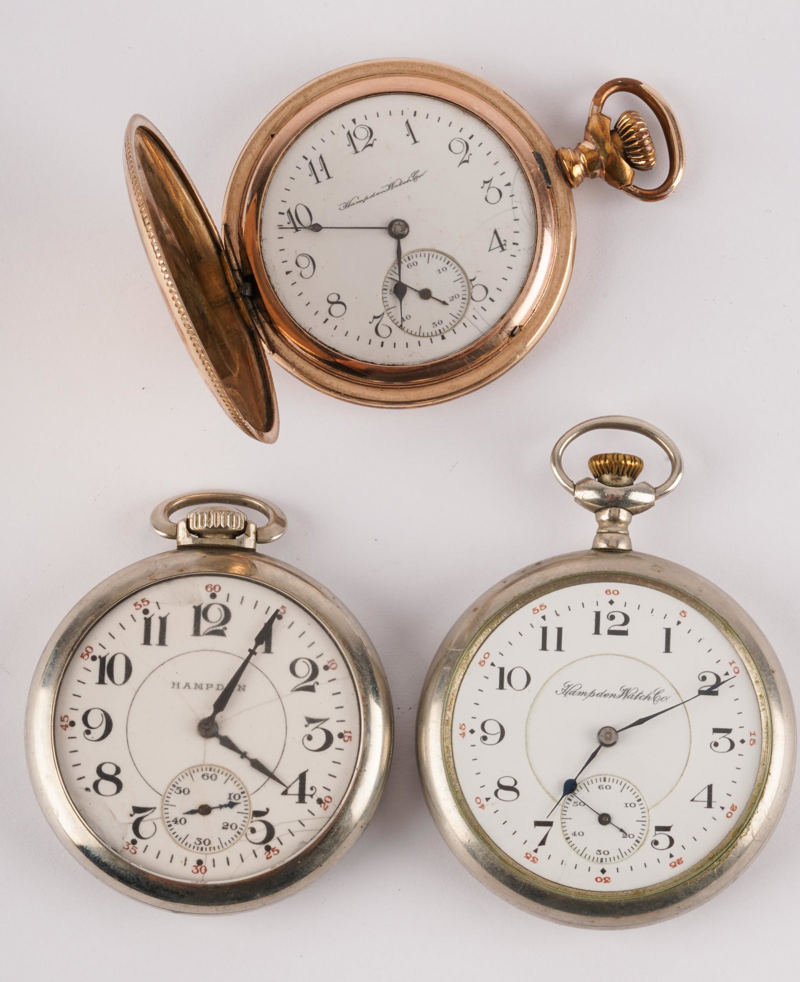 THREE HAMPTON WATCH CO POCKET WATCHES (1 of 8)