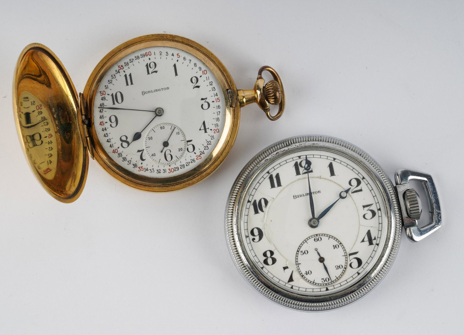 TWO BURLINGTON WATCH CO. CHICAGO POCKET WATCHES (1 of 7)