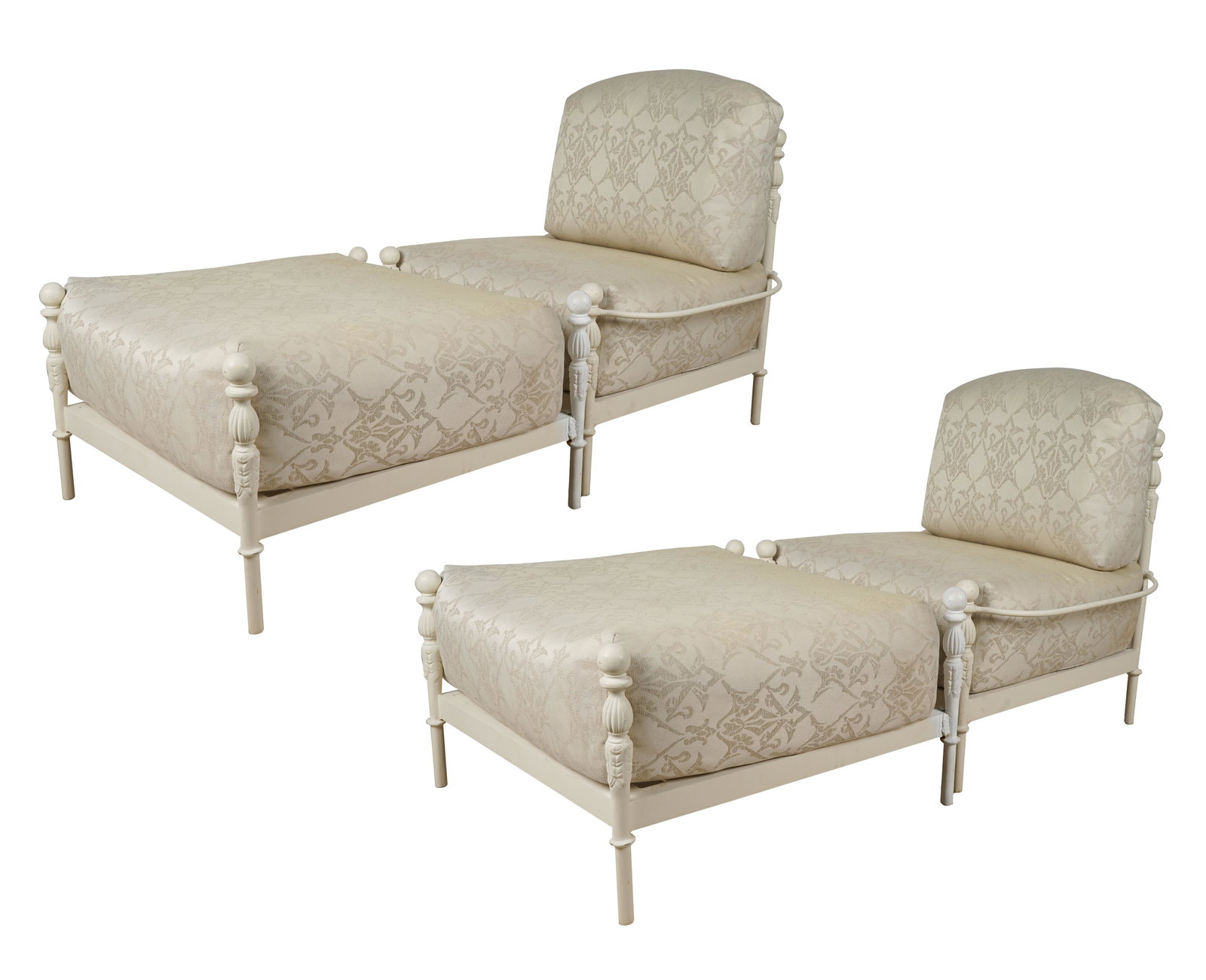 PAIR OF WHITE-PAINTED METAL CHAIRS & OTTOMANS (1 of 12)