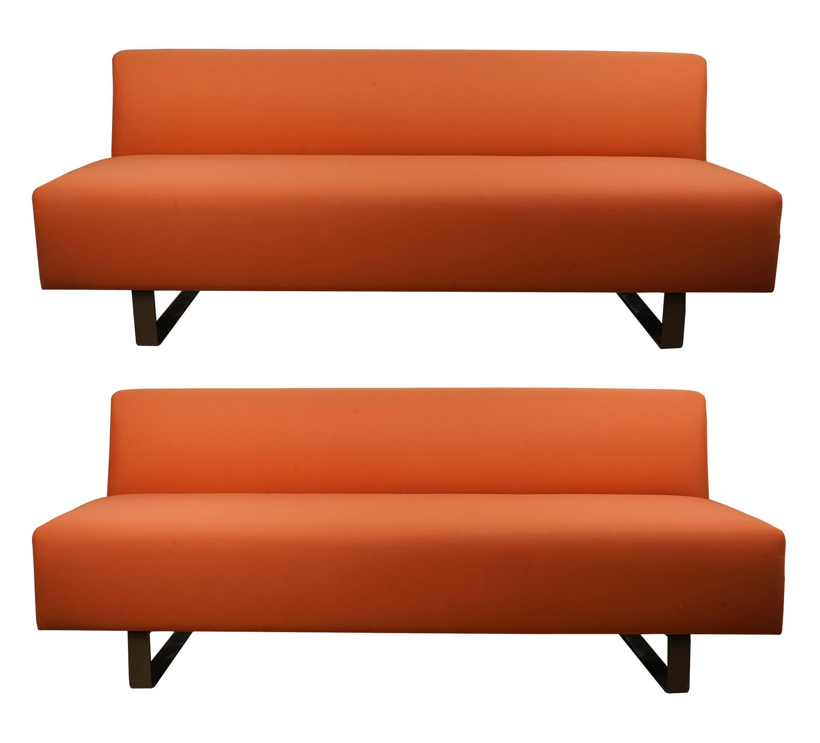 PAIR OF ORANGE UPHOLSTERED SOFAS (1 of 11)