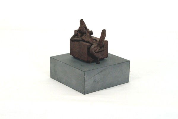 ROBERT GRAHAM: "ELIZA": bronze reclining nude on an armchair titled and inscribed in casting on a square plinth signed in ink Provenance: The Estate of Ed Limato 5 3/4 total inches high