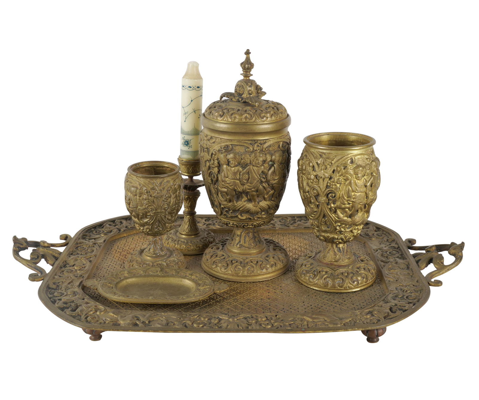 COLLECTION OF CONTINENTAL GILT BRASS ARTICLES (1 of 11)