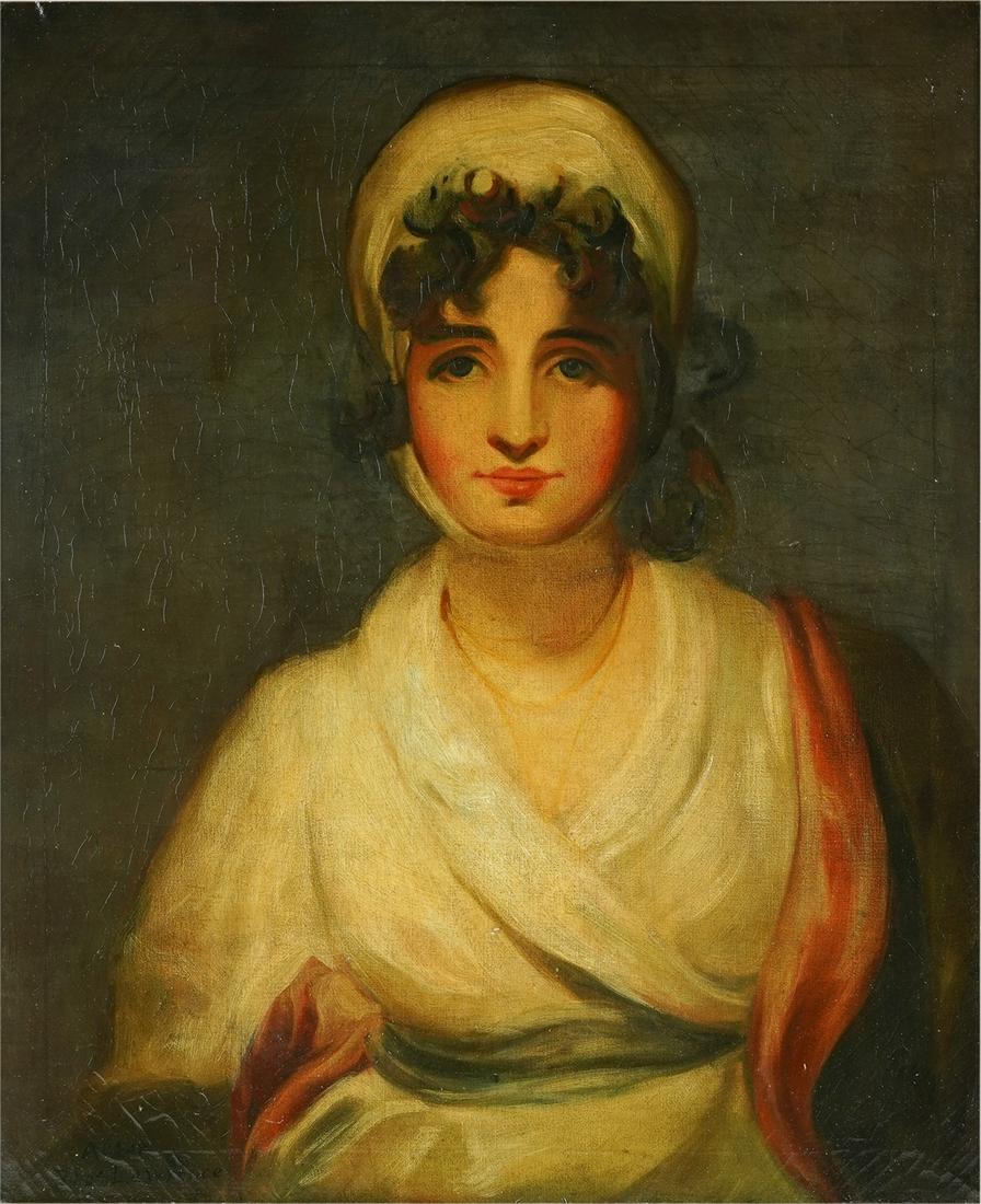 AFTER THOMAS LAWRENCE: PORTRAIT OF A LADY: oil on canvas; unsigned; inscribed "After / Sir Thos. Lawrence" lower left; 30 x 25 inches; 38 x 32 1/2 inches frame