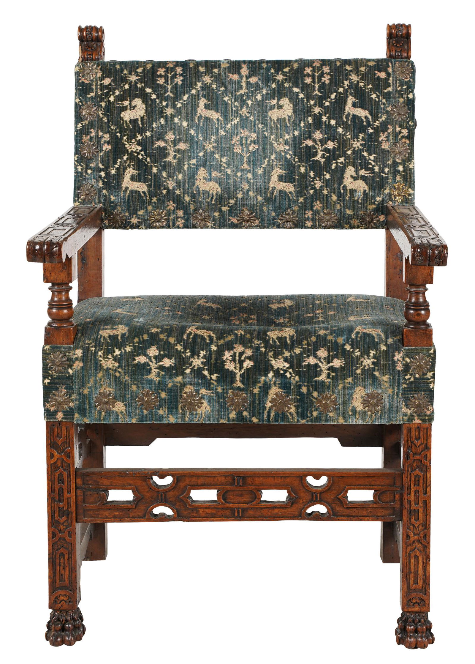 SPANISH REVIVAL CARVED WALNUT ARMCHAIR (1 of 12)